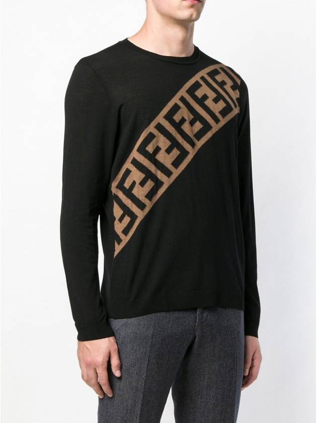Luxury Fendi Diagonal Logo Knit Top Black