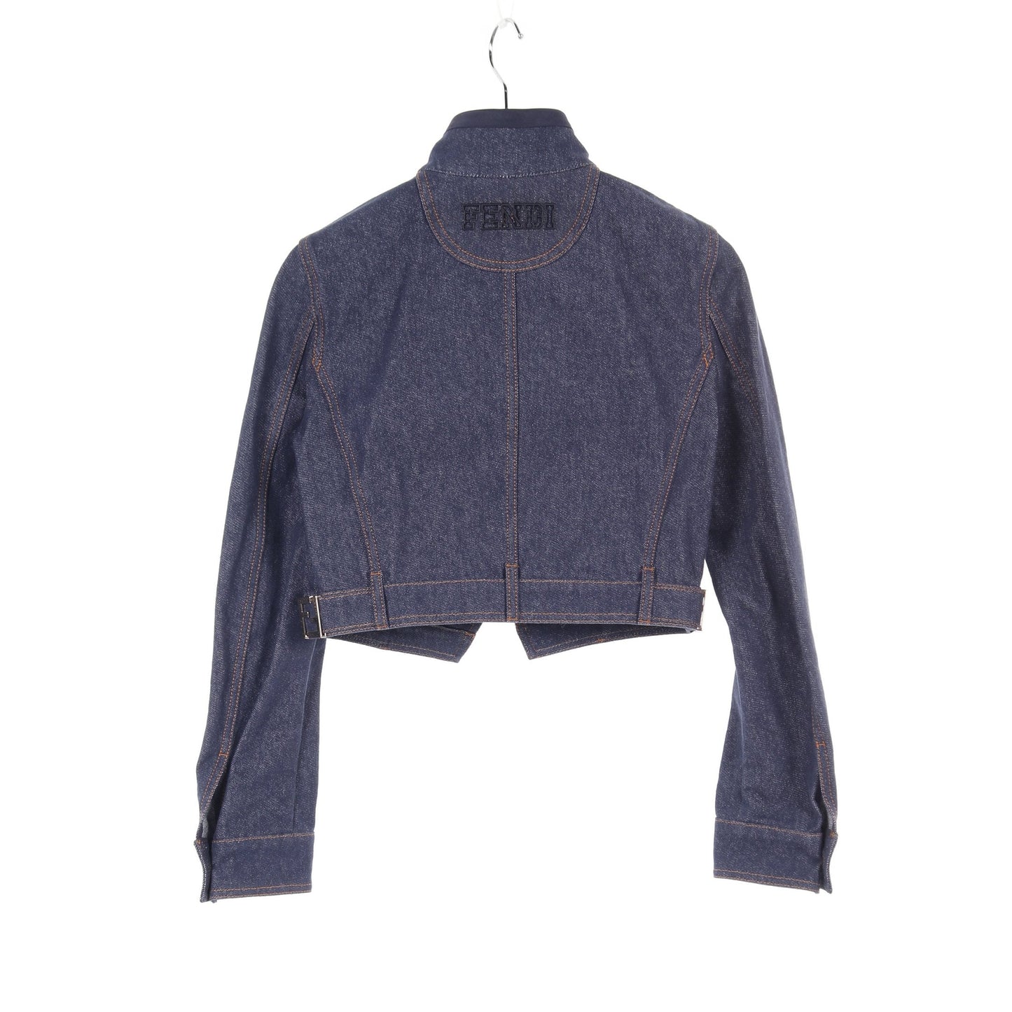 Luxury Fendi FF logo Short Denim Jacket Cotton Silk Indigo blue