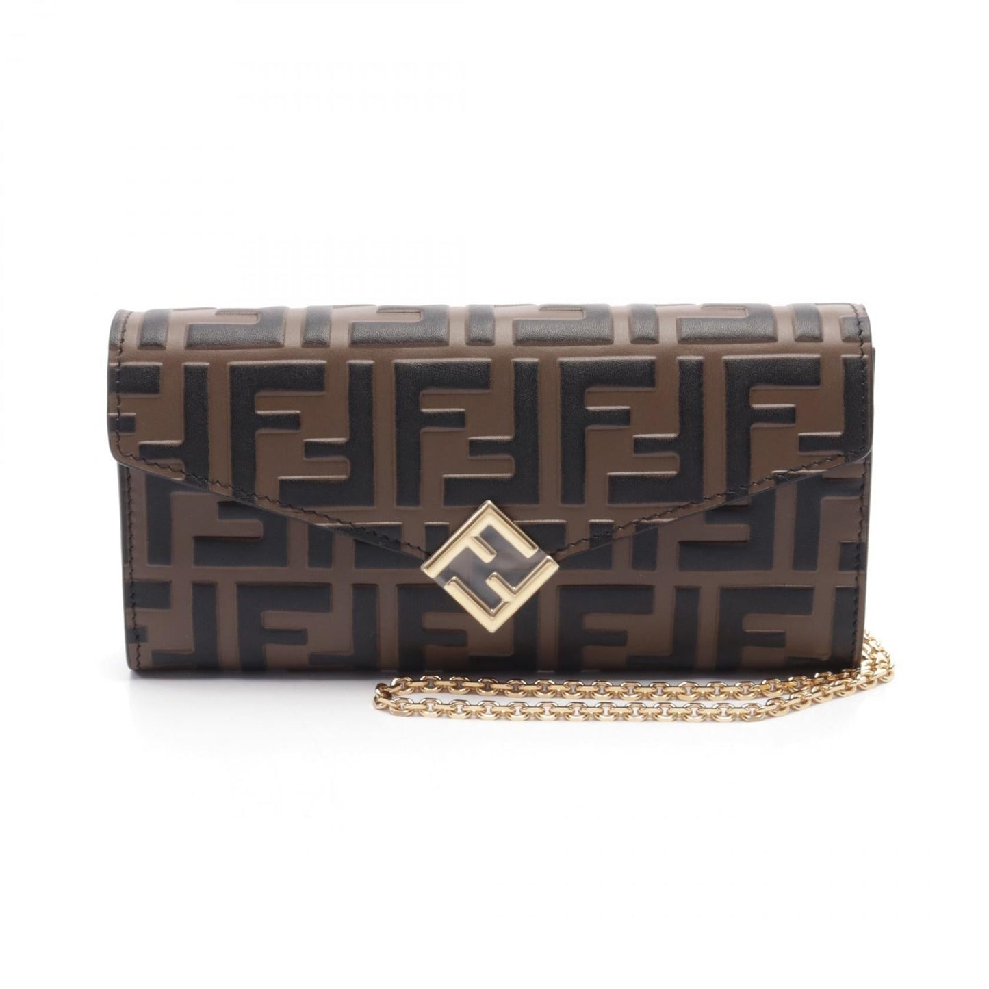 Luxury Fendi FF Diamond Zucca Emboss Shoulder bag Leather Brown