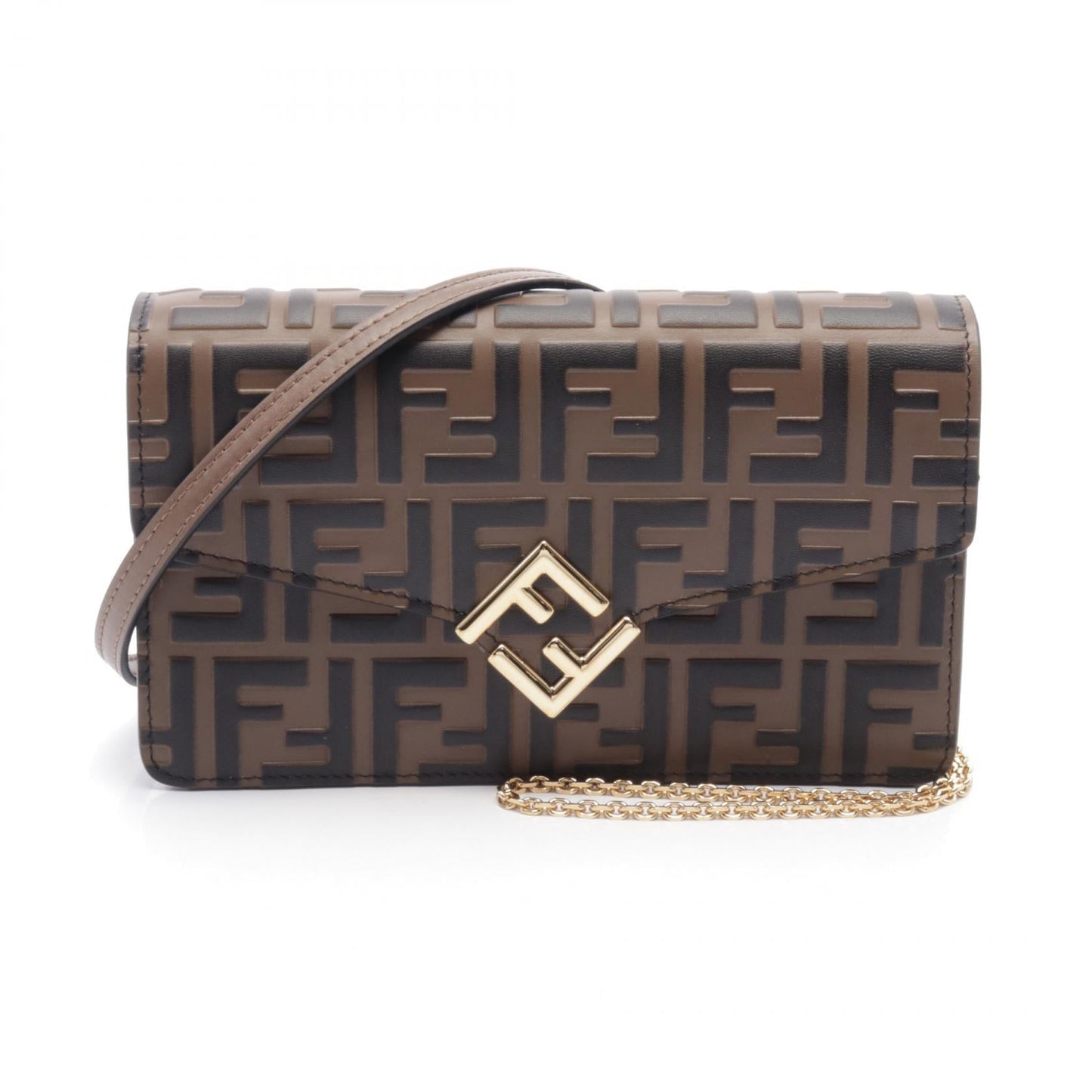 Luxury Fendi FF Diamond Zucca Emboss Shoulder bag Leather Brown
