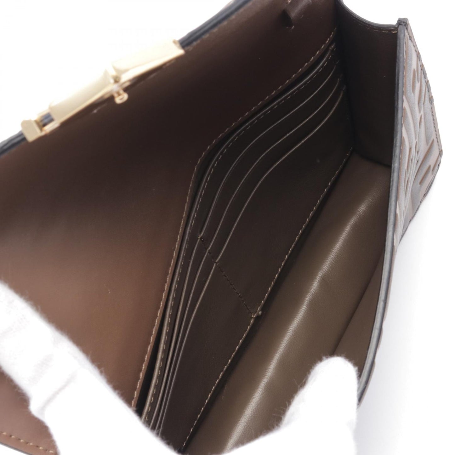 Luxury Fendi FF Diamond Zucca Emboss Shoulder bag Leather Brown
