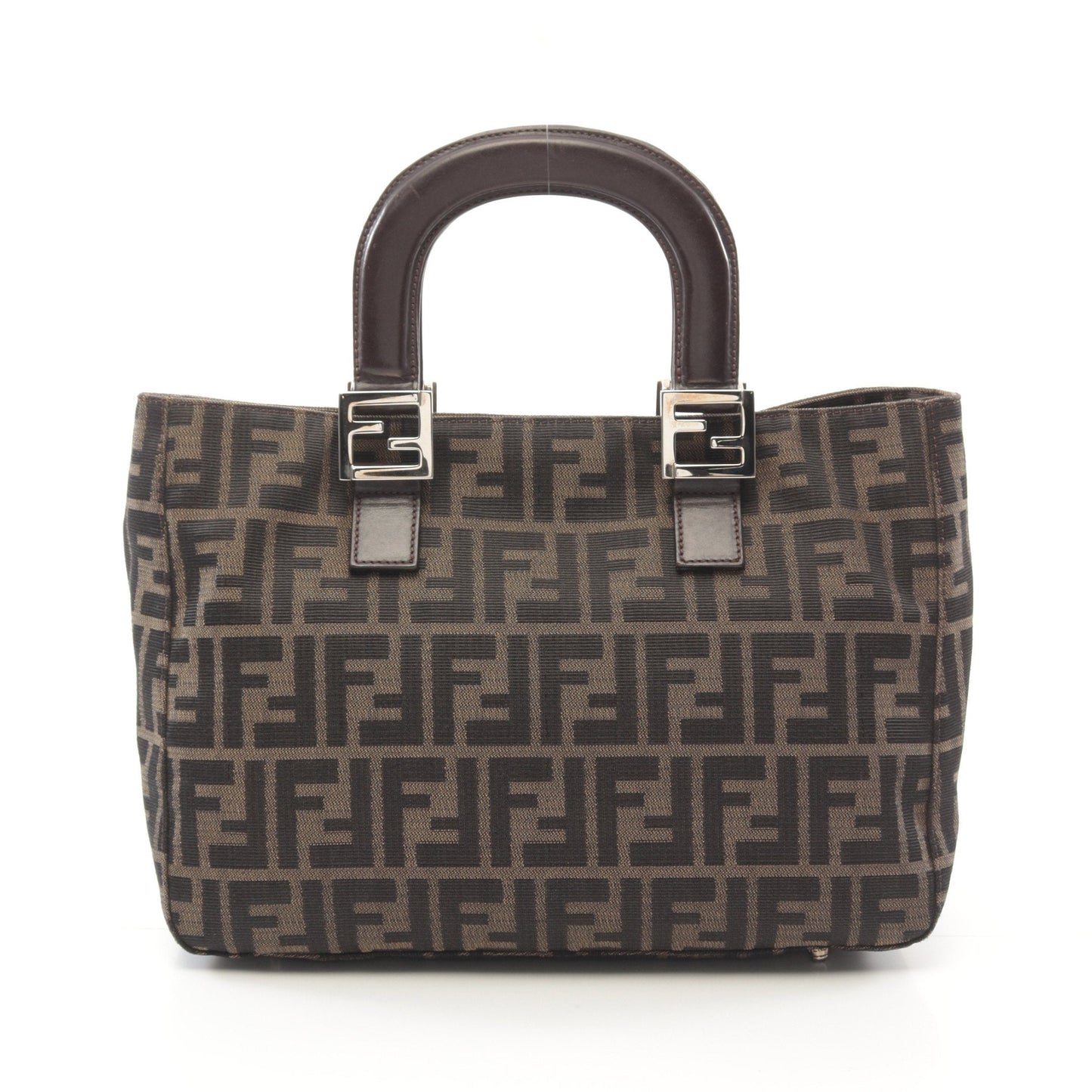 Luxury Fendi Zucca Handbag Tote bag Canvas Leather Brown Dark brown