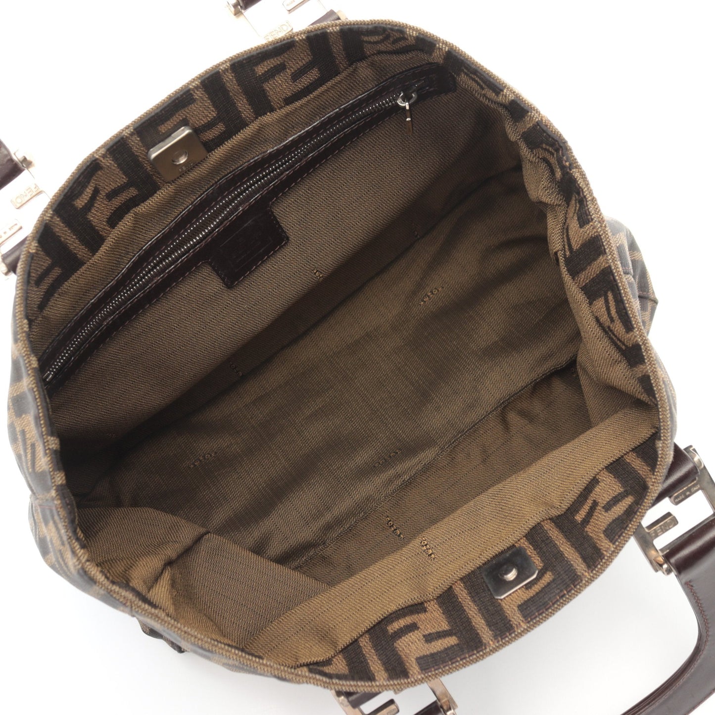 Luxury Fendi Zucca Handbag Tote bag Canvas Leather Brown Dark brown