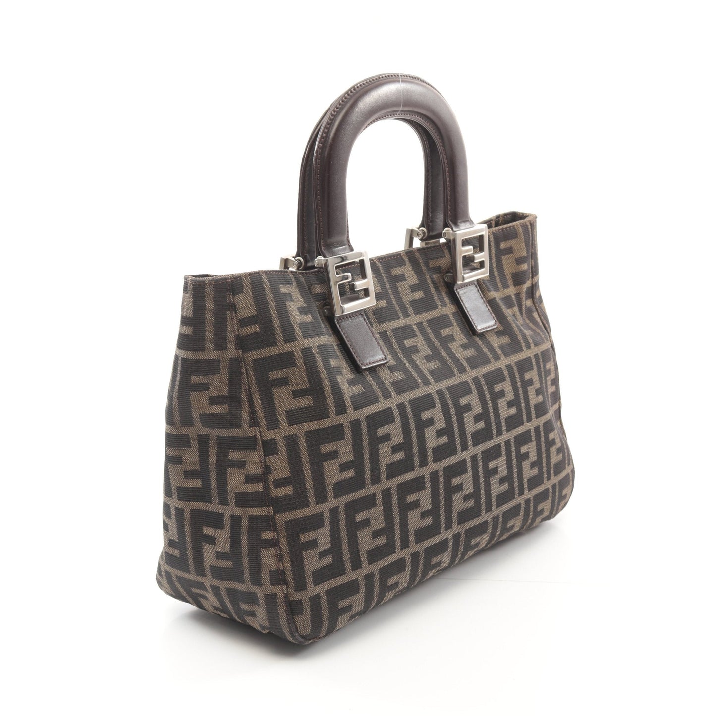 Luxury Fendi Zucca Handbag Tote bag Canvas Leather Brown Dark brown