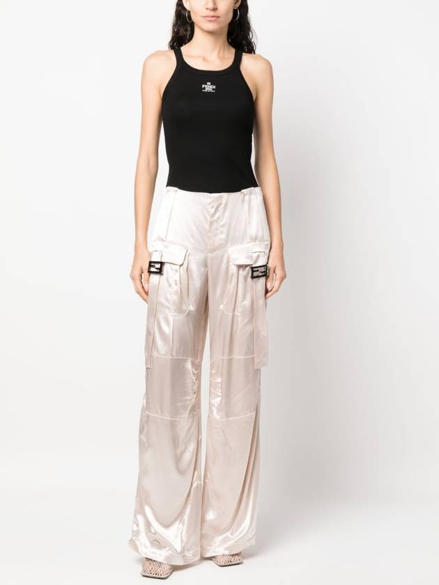 Luxury Fendi Women's Viscose Shiny Cargo Straight Pants Beige