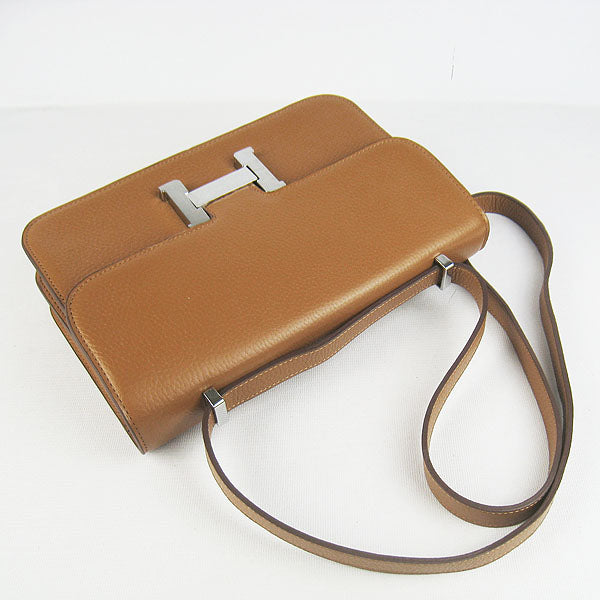 Luxury Hermes Calf Leather Message Bag H020 Light Coffee Silver
