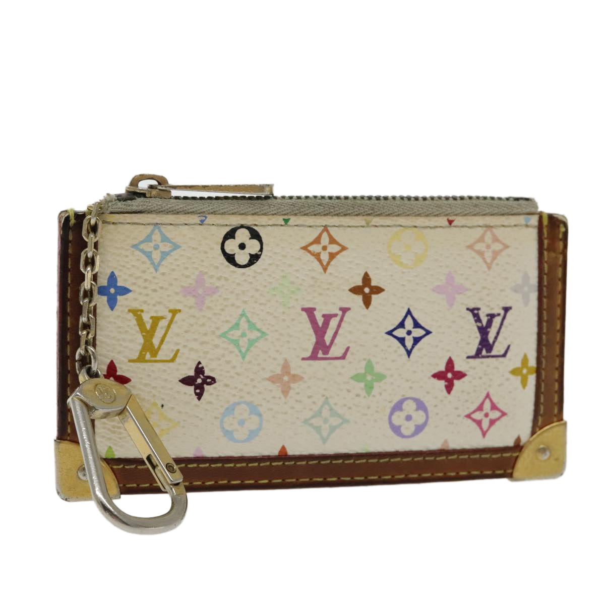 LOUIS VUITTON Multicolor Pochette Cles Coin Purse White M92655 LV 96016