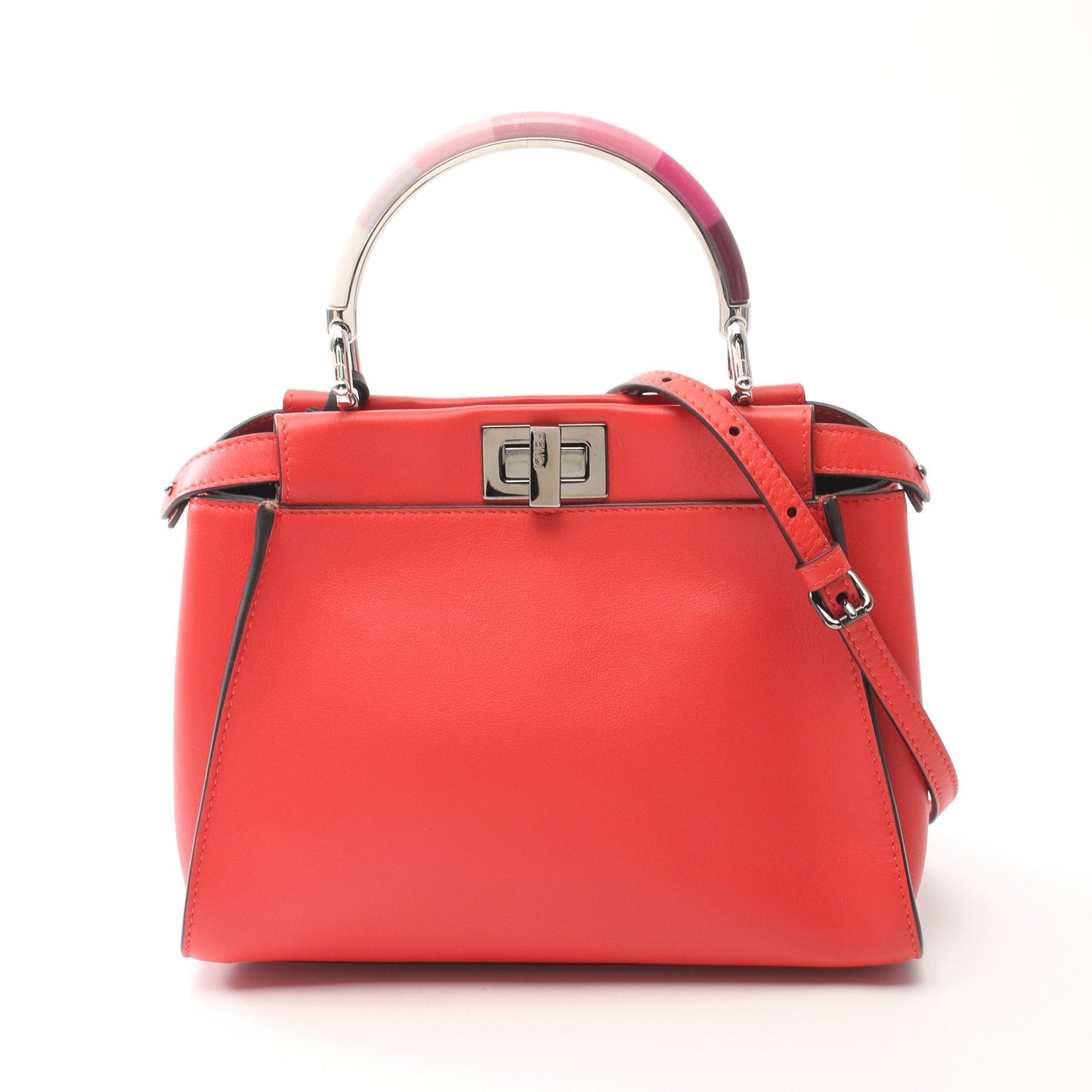 Luxury Fendi Ｍini Peekaboo Iconic Handbag Leather Red 2WAY