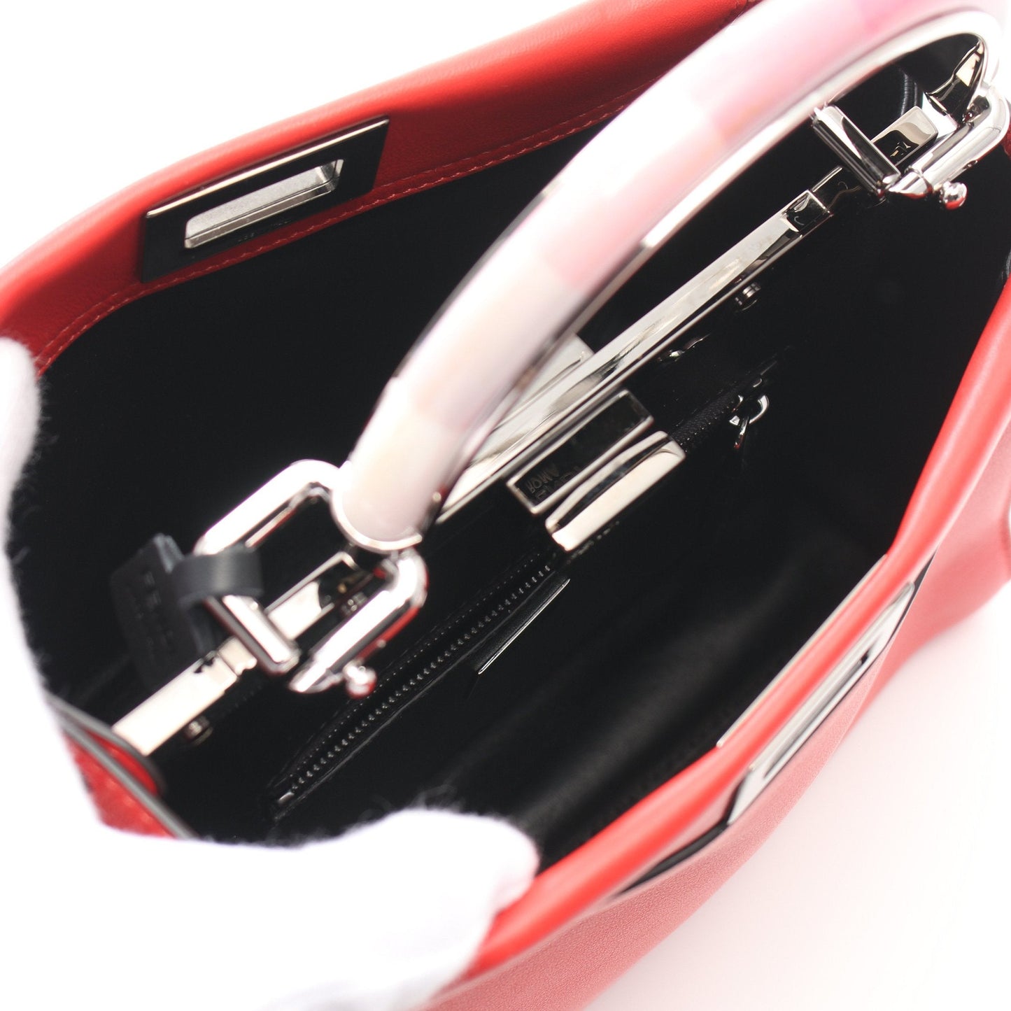 Luxury Fendi Ｍini Peekaboo Iconic Handbag Leather Red 2WAY