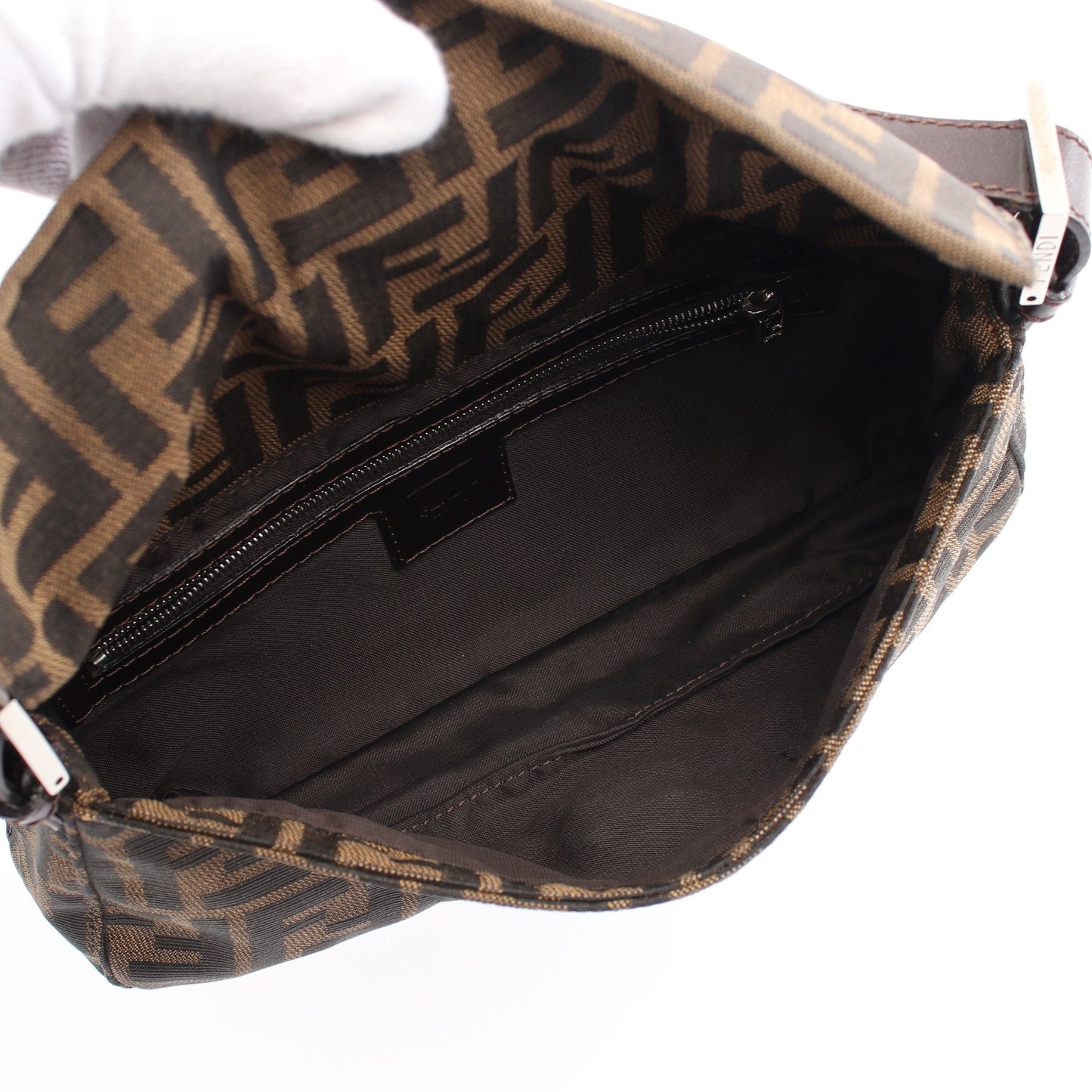 Luxury Fendi Mamma bucket Zucca Handbag Canvas Leather Brown Dark brown