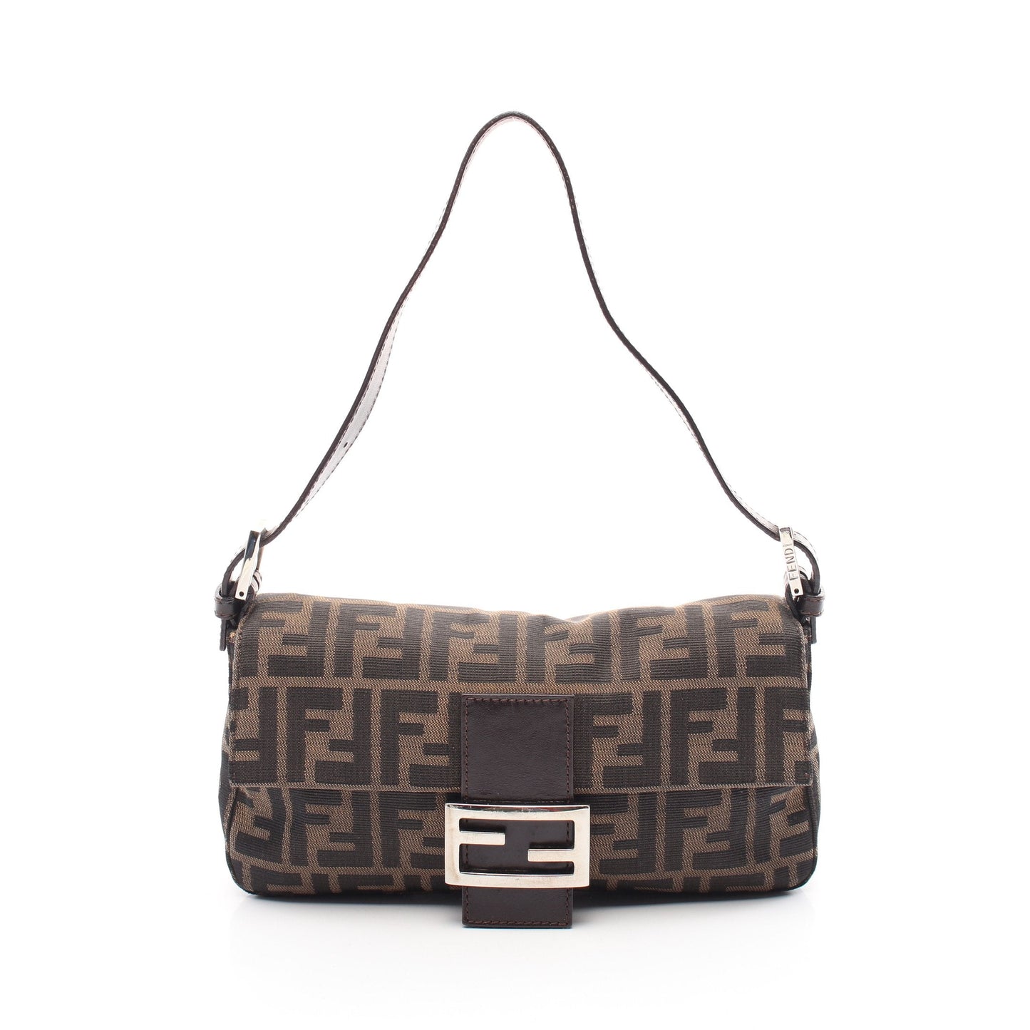 Luxury Fendi Mamma bucket Zucca Handbag Canvas Leather Brown Dark brown