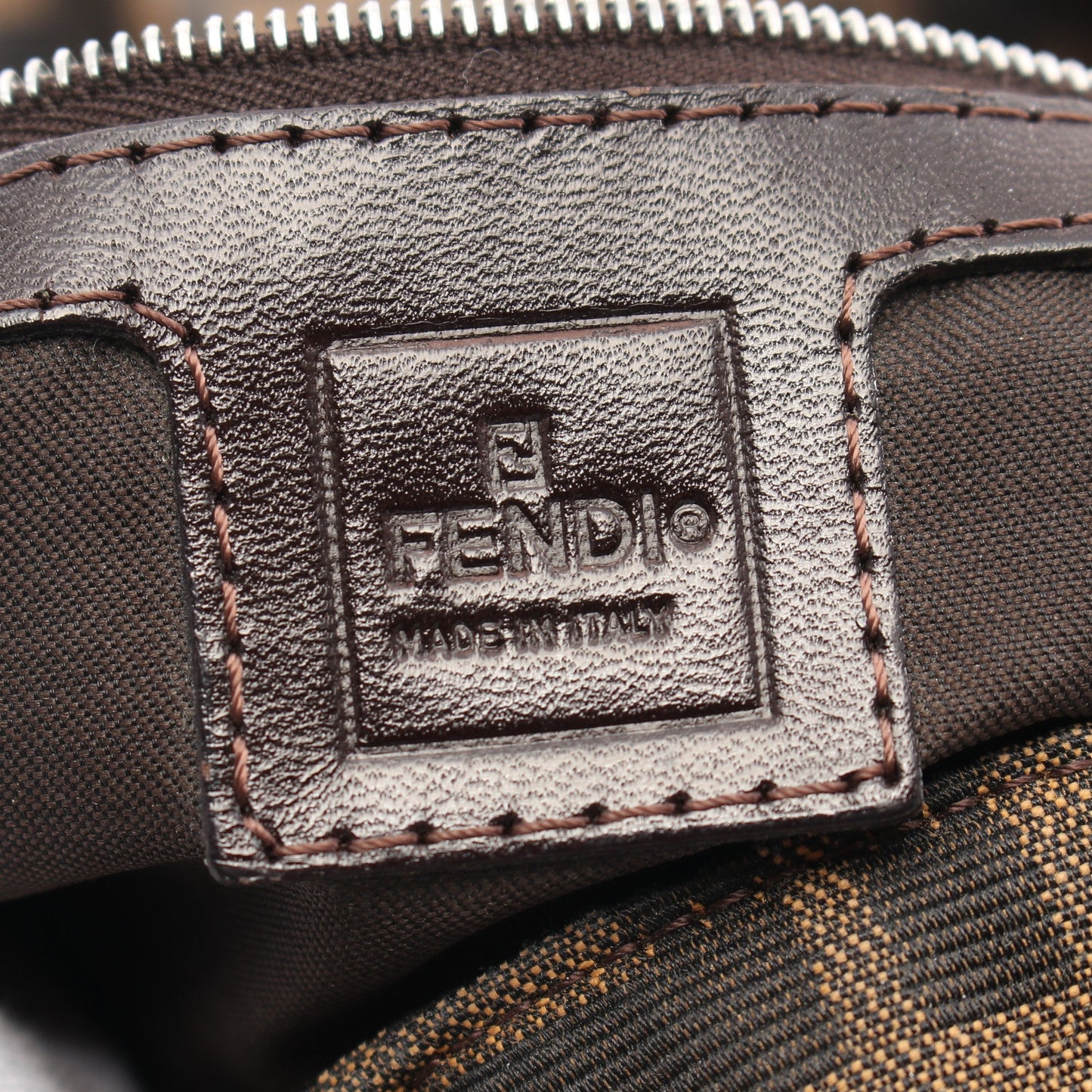 Luxury Fendi Mamma bucket Zucca Handbag Canvas Leather Brown Dark brown