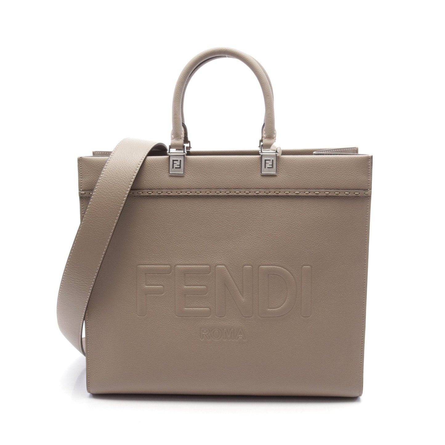 Luxury Fendi SUNSHINE MEDIUM Sunshine Medium Handbag Tote bag Leather Gray brown 2WAY