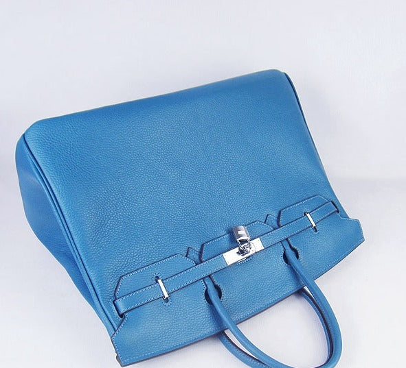 Luxury Hermes Birkin 35cm Togo Leather Handbags 6099 Blue Silver