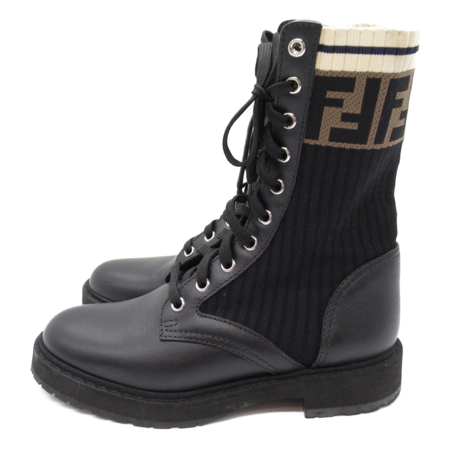 Luxury Fendi Knit Boots Boots Leather Canvas Black