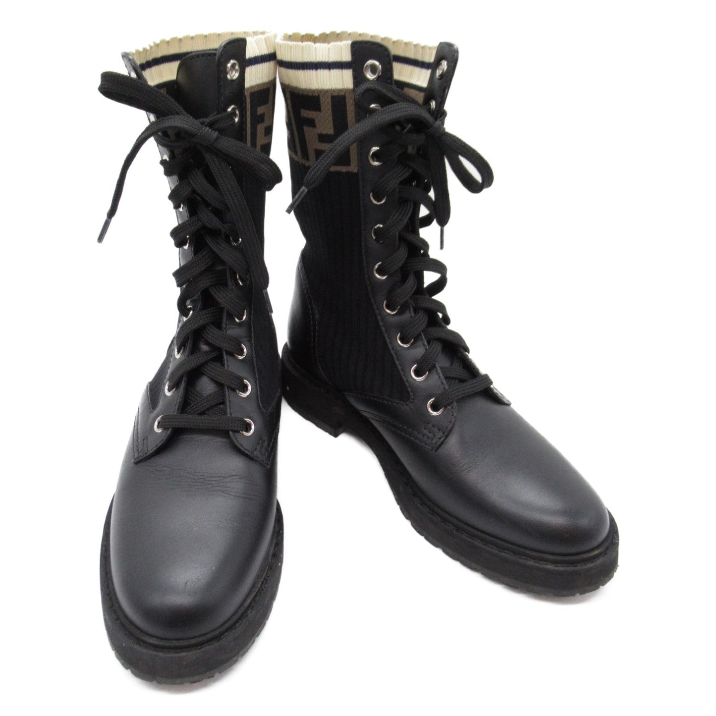 Luxury Fendi Knit Boots Boots Leather Canvas Black