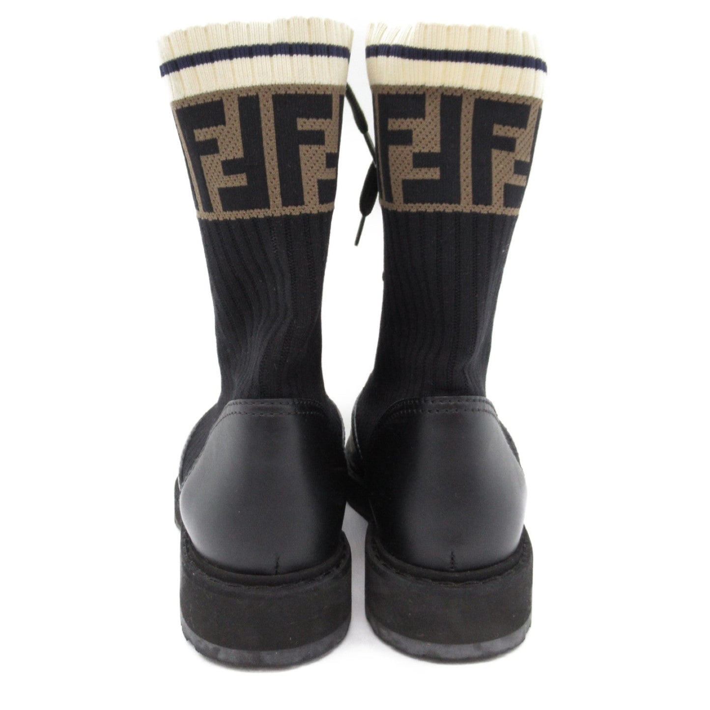 Luxury Fendi Knit Boots Boots Leather Canvas Black