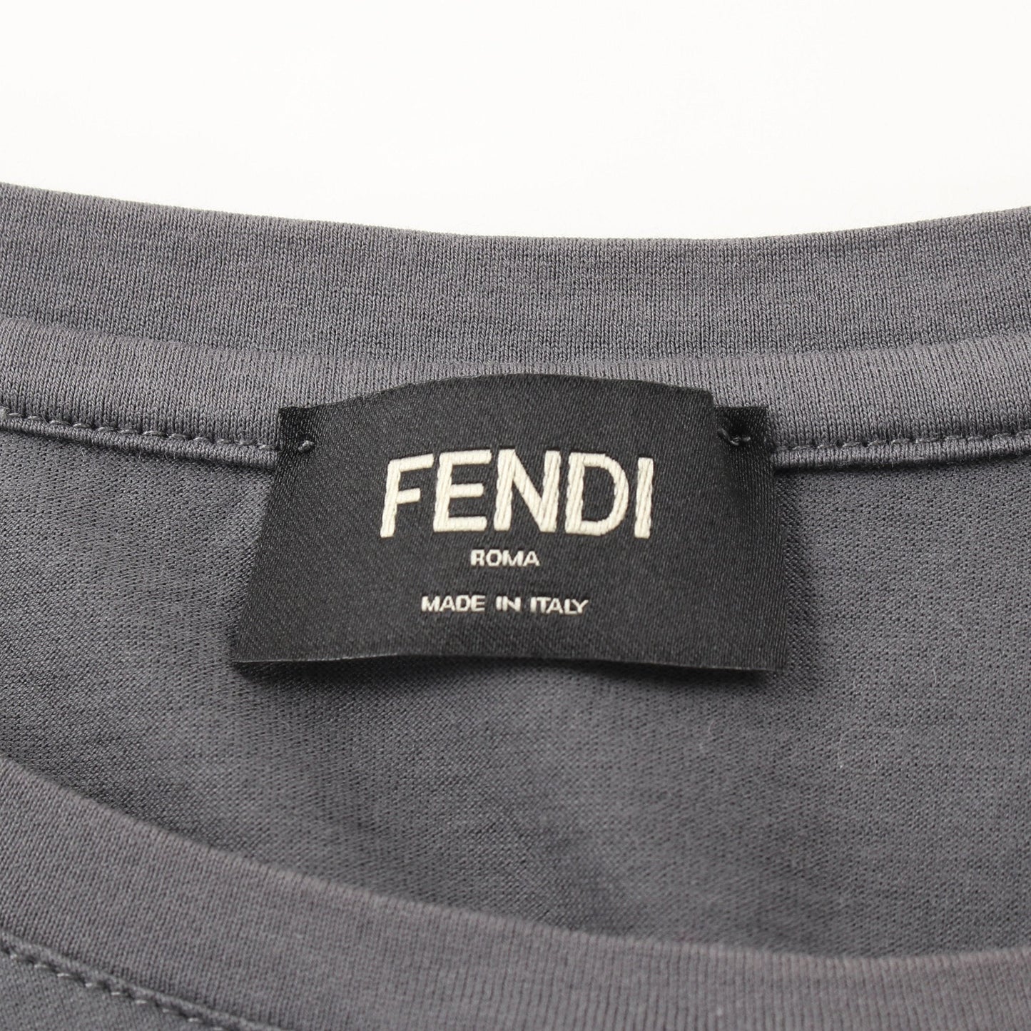 Luxury Fendi FF logo T-shirt Crew neck Cotton Gray
