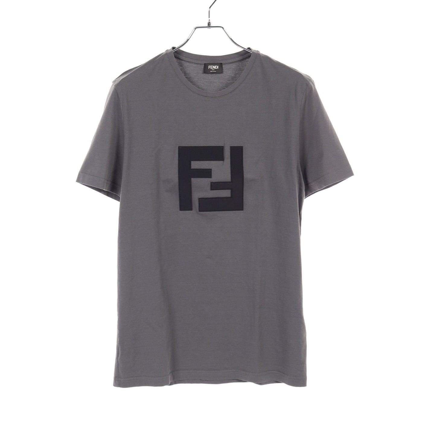 Luxury Fendi FF logo T-shirt Crew neck Cotton Gray
