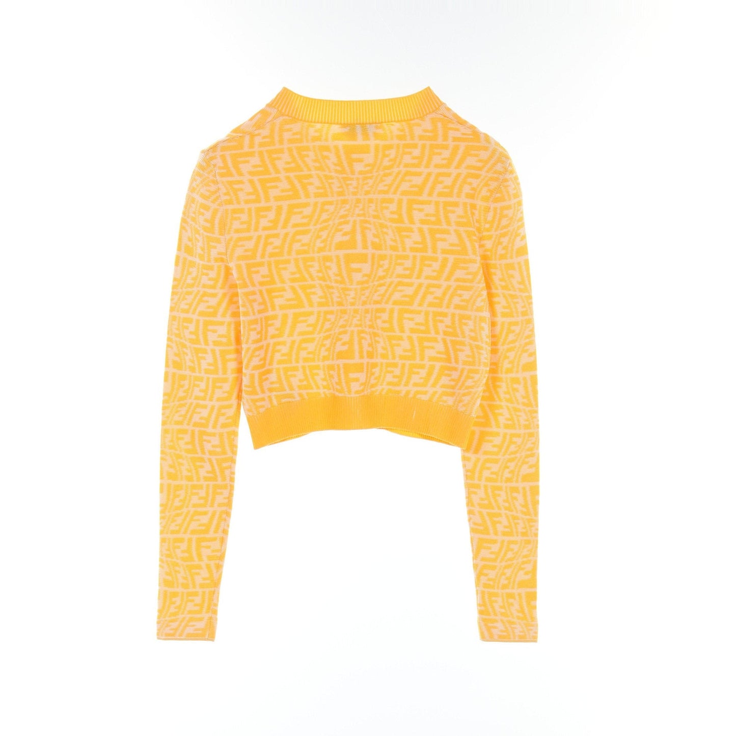 Luxury Fendi FF pattern Cardigan Crew neck Rayon Yellow