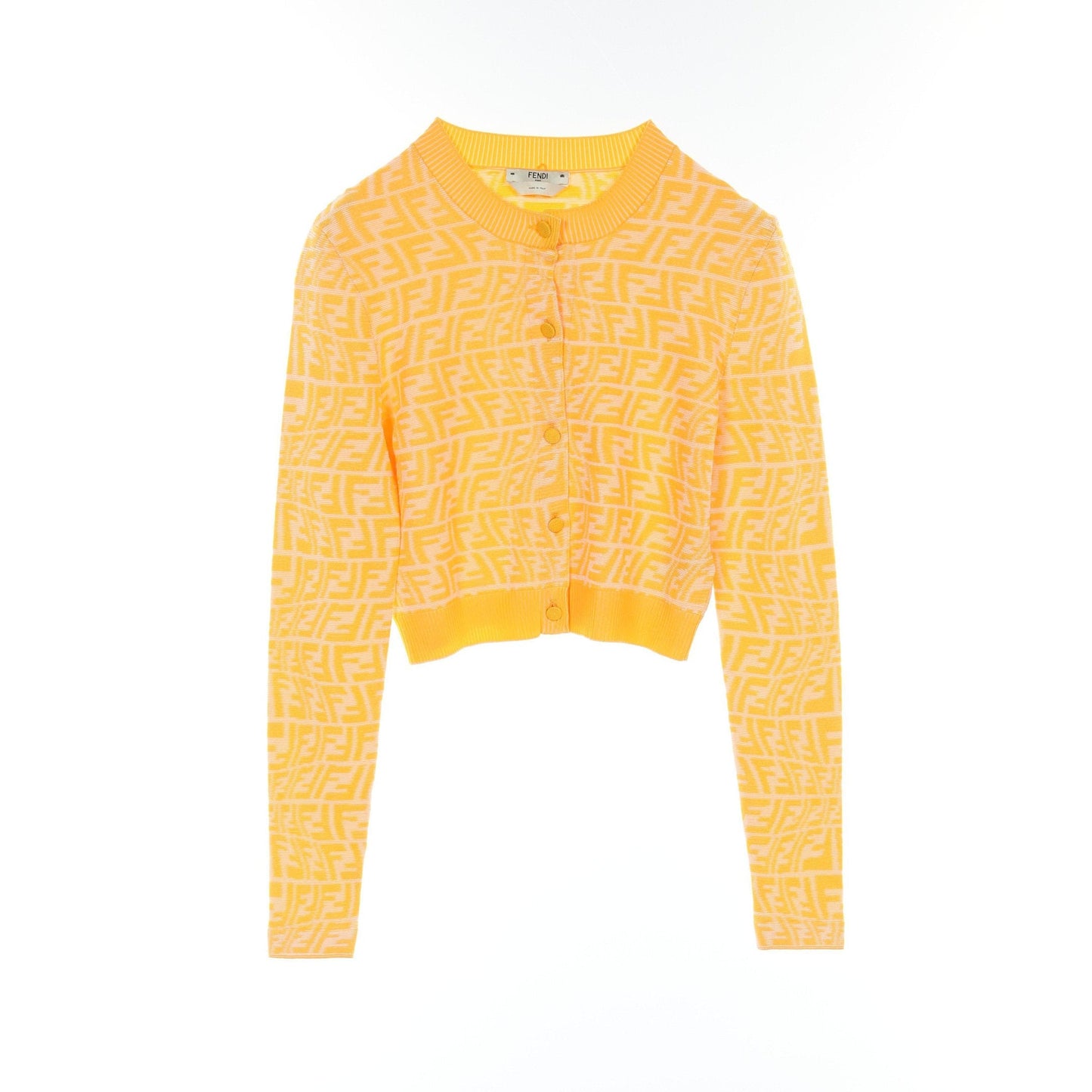Luxury Fendi FF pattern Cardigan Crew neck Rayon Yellow
