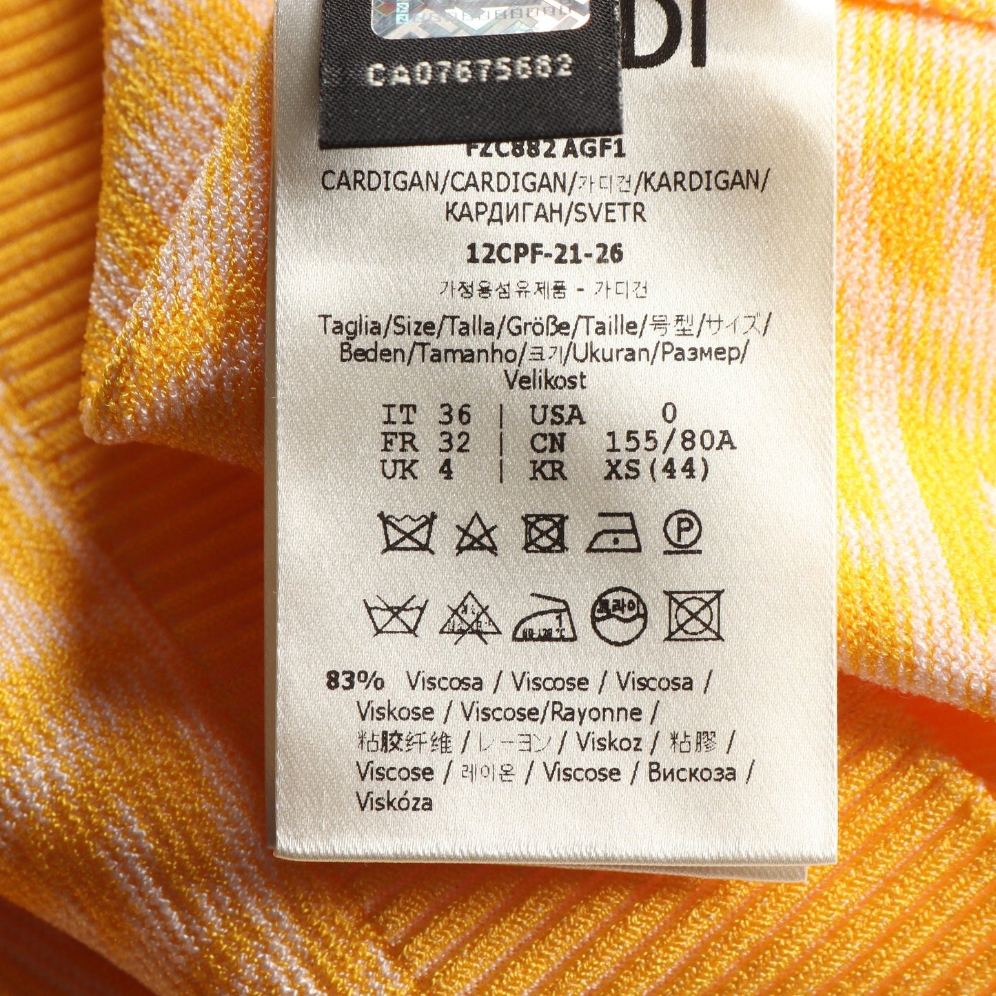 Luxury Fendi FF pattern Cardigan Crew neck Rayon Yellow