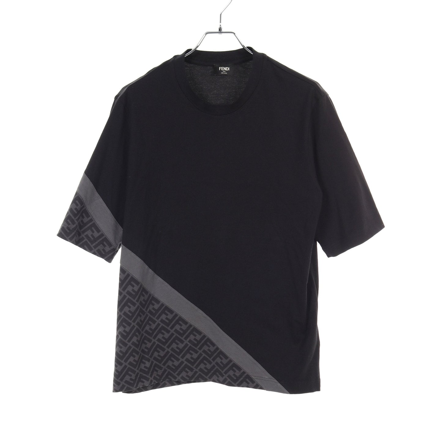 Luxury Fendi FF pattern T-shirt Crew neck Cotton Black Gray