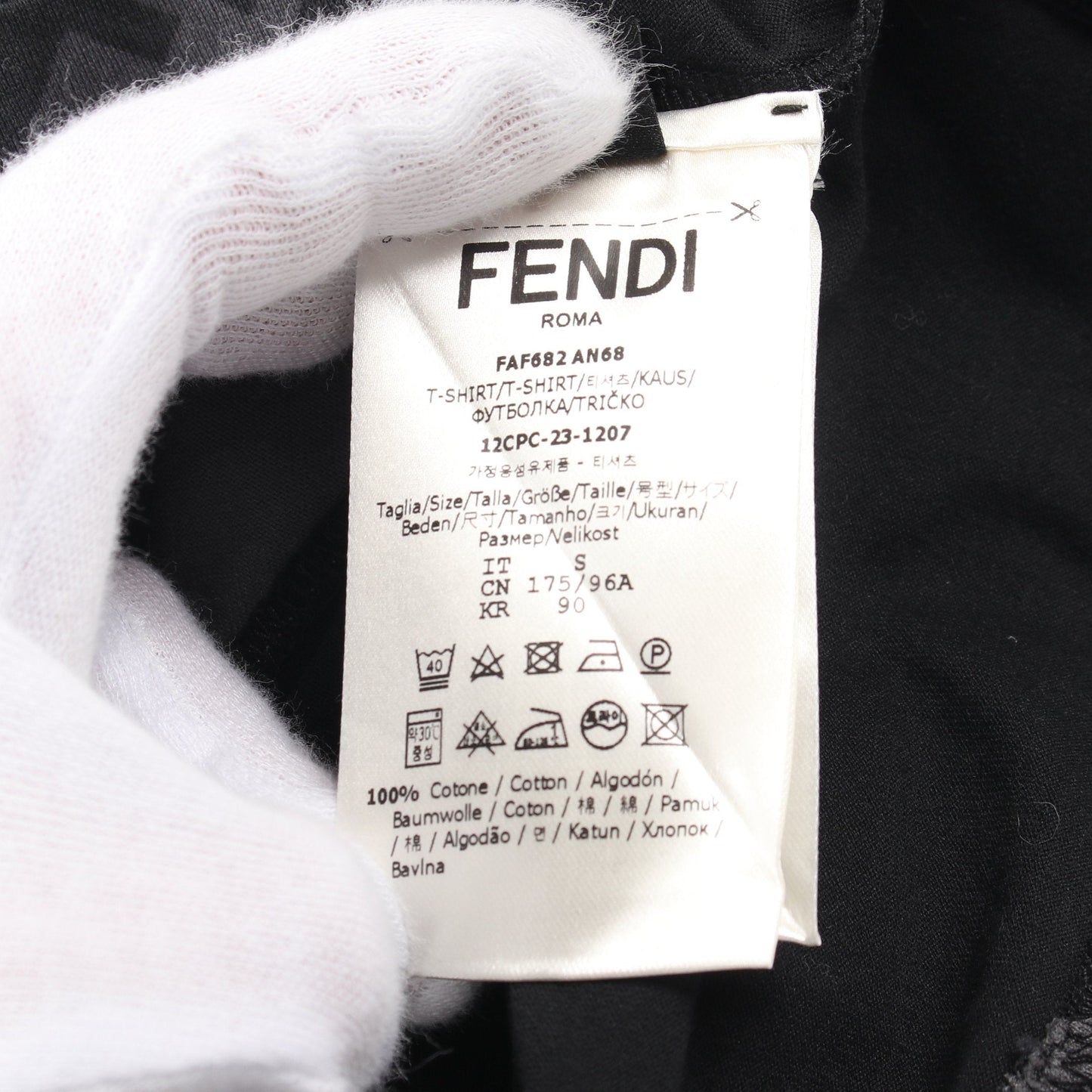 Luxury Fendi FF pattern T-shirt Crew neck Cotton Black Gray
