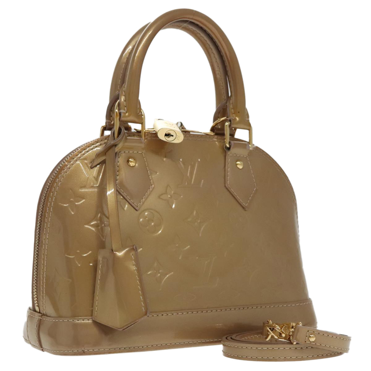 LOUIS VUITTON Monogram Vernis Alma BB Bag 2way Beige Poodle M91752 LV 96130