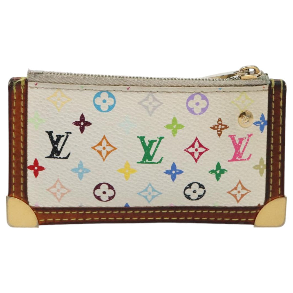 LOUIS VUITTON Multicolor Pochette Cles Coin Purse White M92655 LV 96161
