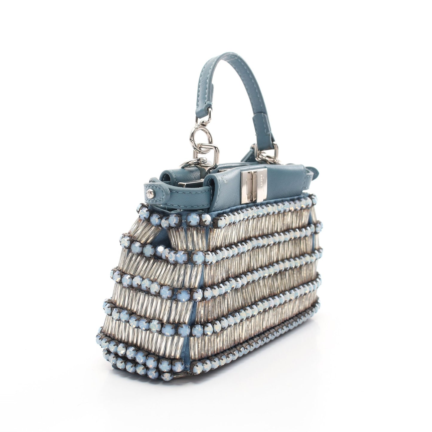 Luxury Fendi Micro peekaboo Handbag Leather Blue green Beads Rhinestone 2WAY