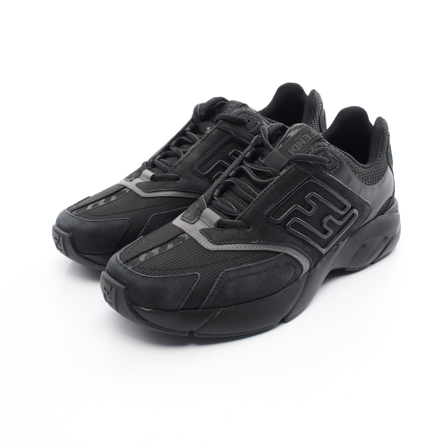Luxury Fendi FASTER Sneakers Suede Fabric Black