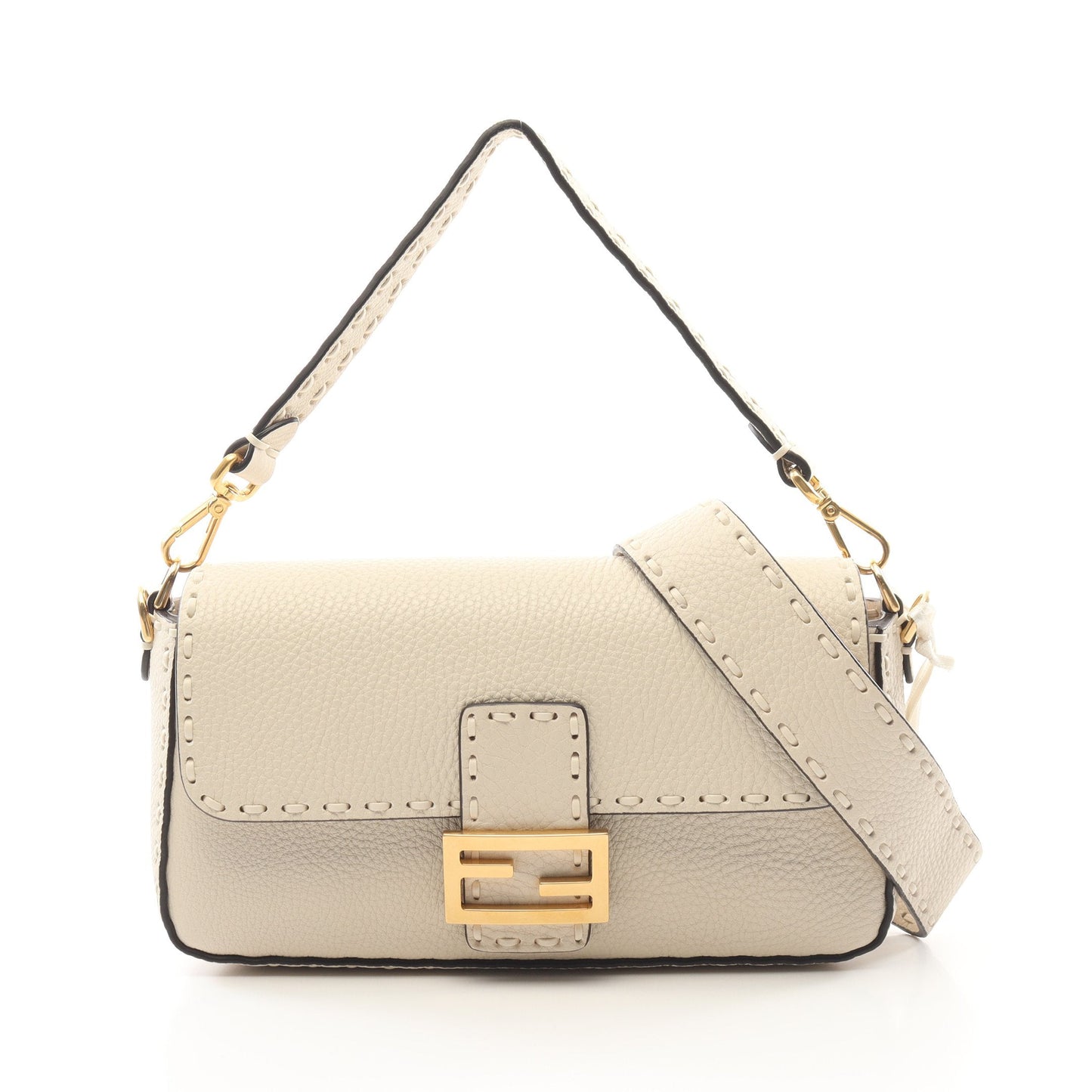 Luxury Fendi Mamma bucket Handbag Leather Light beige 2WAY