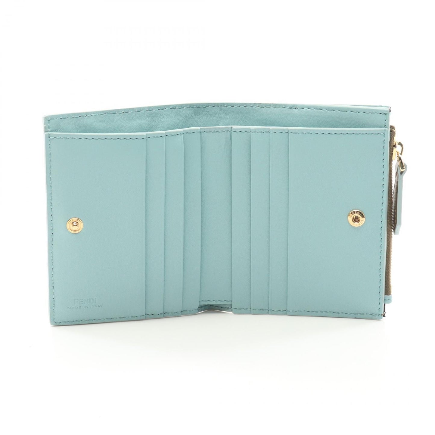 Luxury Fendi Slim Baguette FF pattern Bi-fold wallet Leather Gray brown Light blue