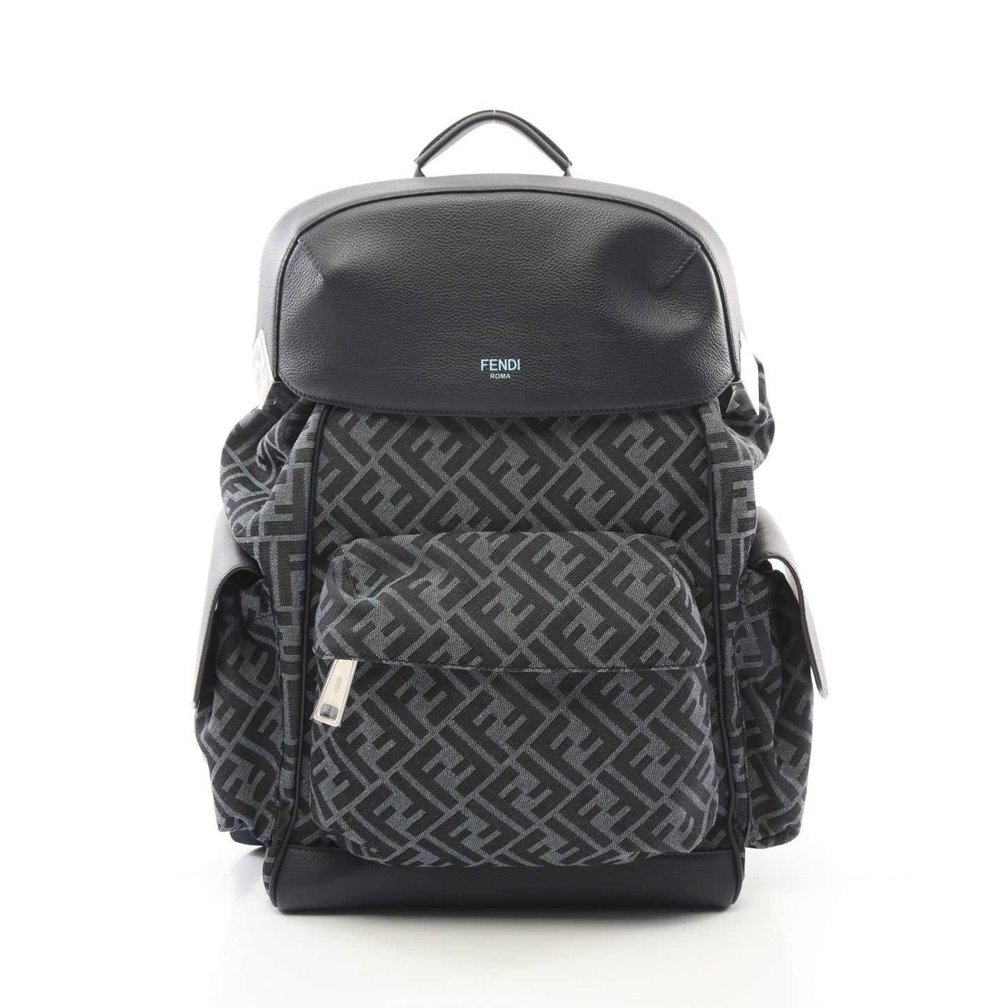 Luxury Fendi FF jacquard Drive Zucca Backpack Rucksack Fabric Leather Dark navy