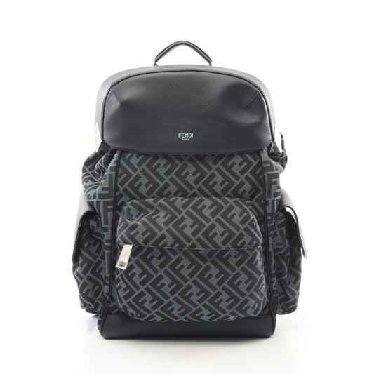 Luxury Fendi FF jacquard Drive Zucca Backpack Rucksack Fabric Leather Dark navy