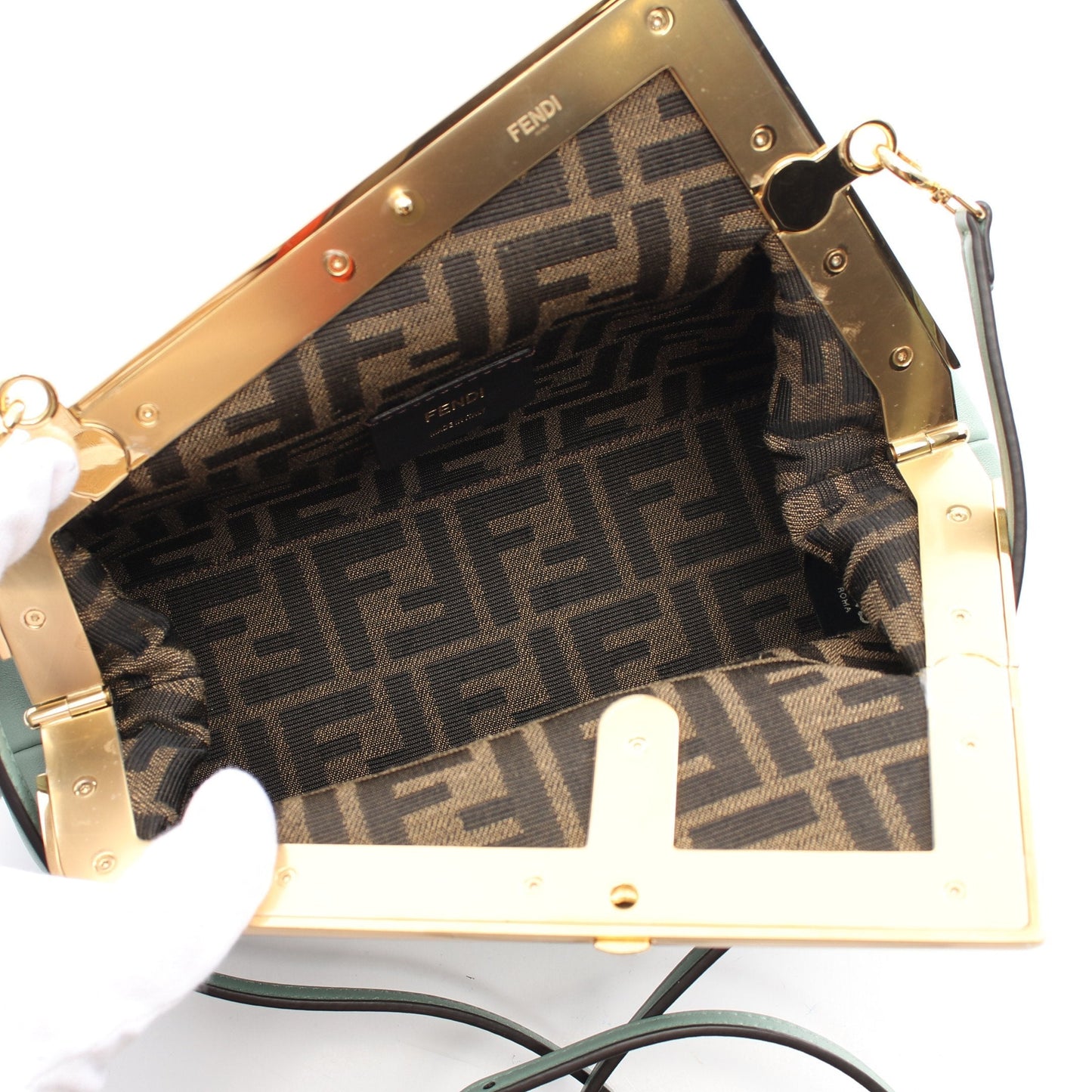 Luxury Fendi First Small Clutch bag Shoulder bag Leather Light green