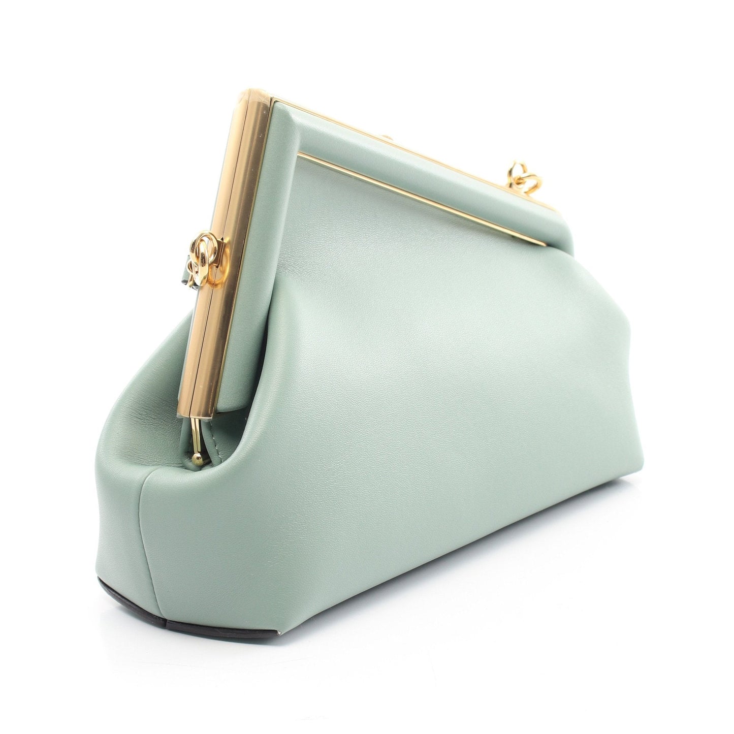 Luxury Fendi First Small Clutch bag Shoulder bag Leather Light green