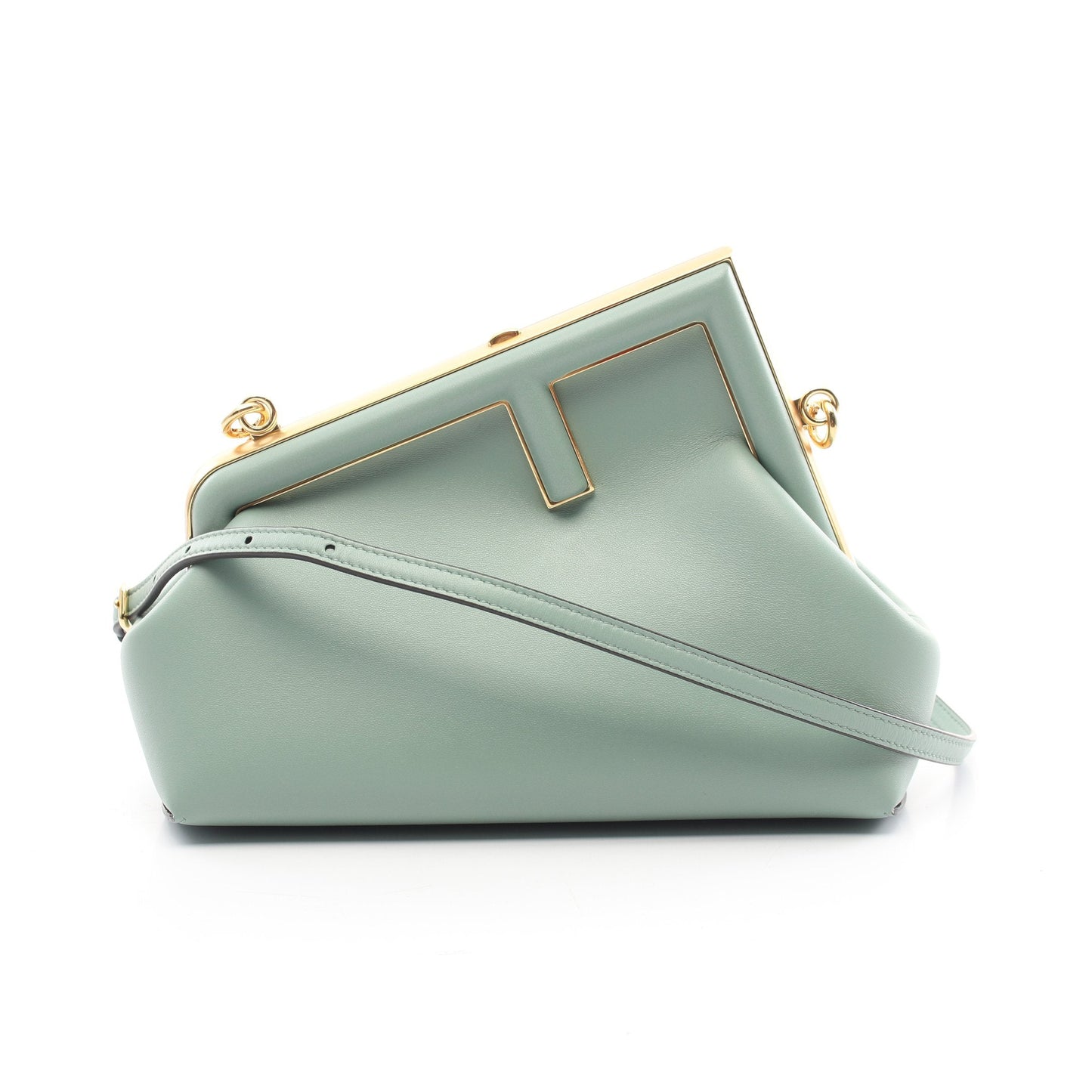 Luxury Fendi First Small Clutch bag Shoulder bag Leather Light green