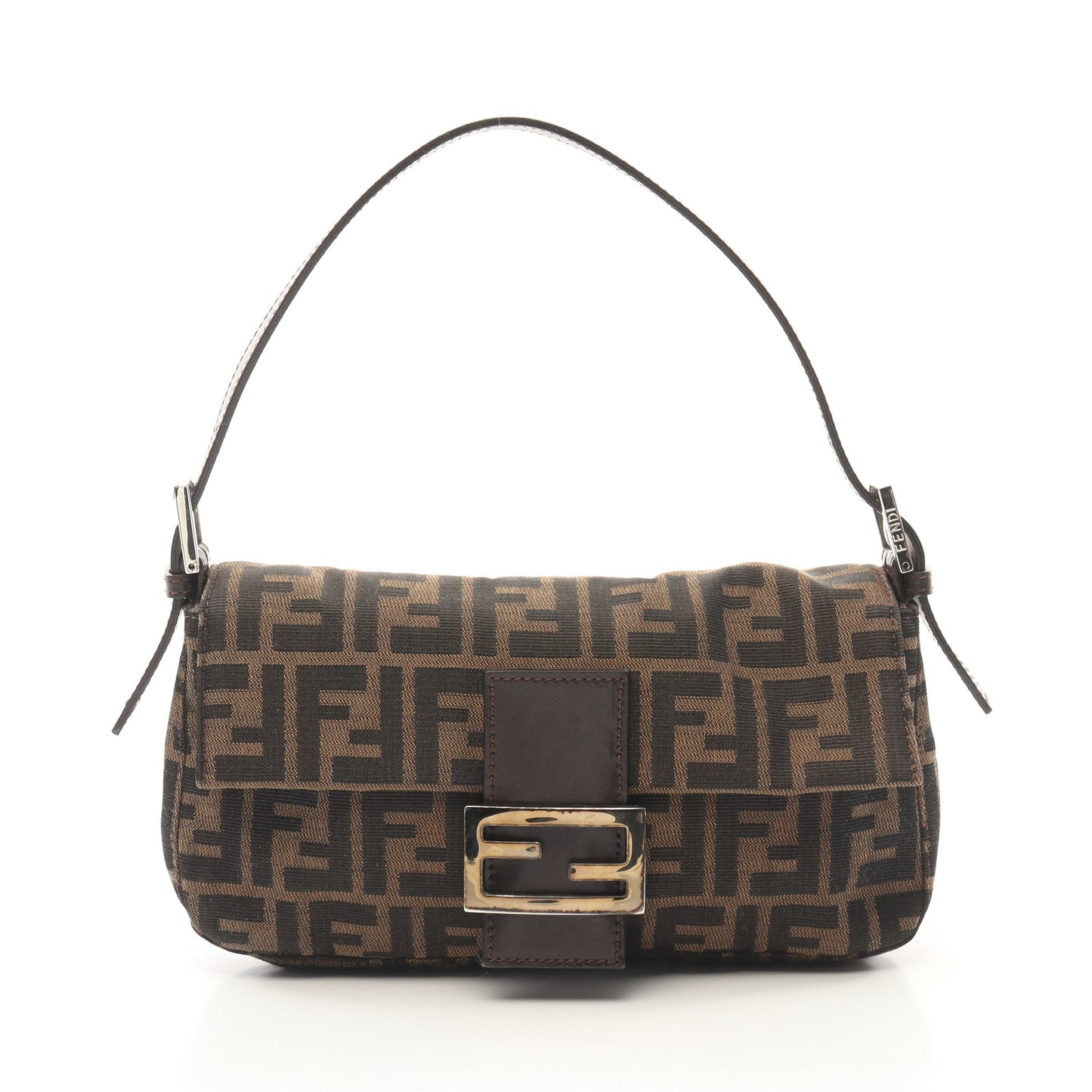 Luxury Fendi Mamma bucket Handbag Canvas Leather Brown Dark brown