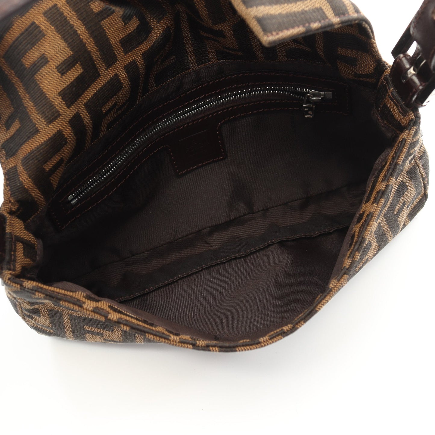 Luxury Fendi Mamma bucket Handbag Canvas Leather Brown Dark brown