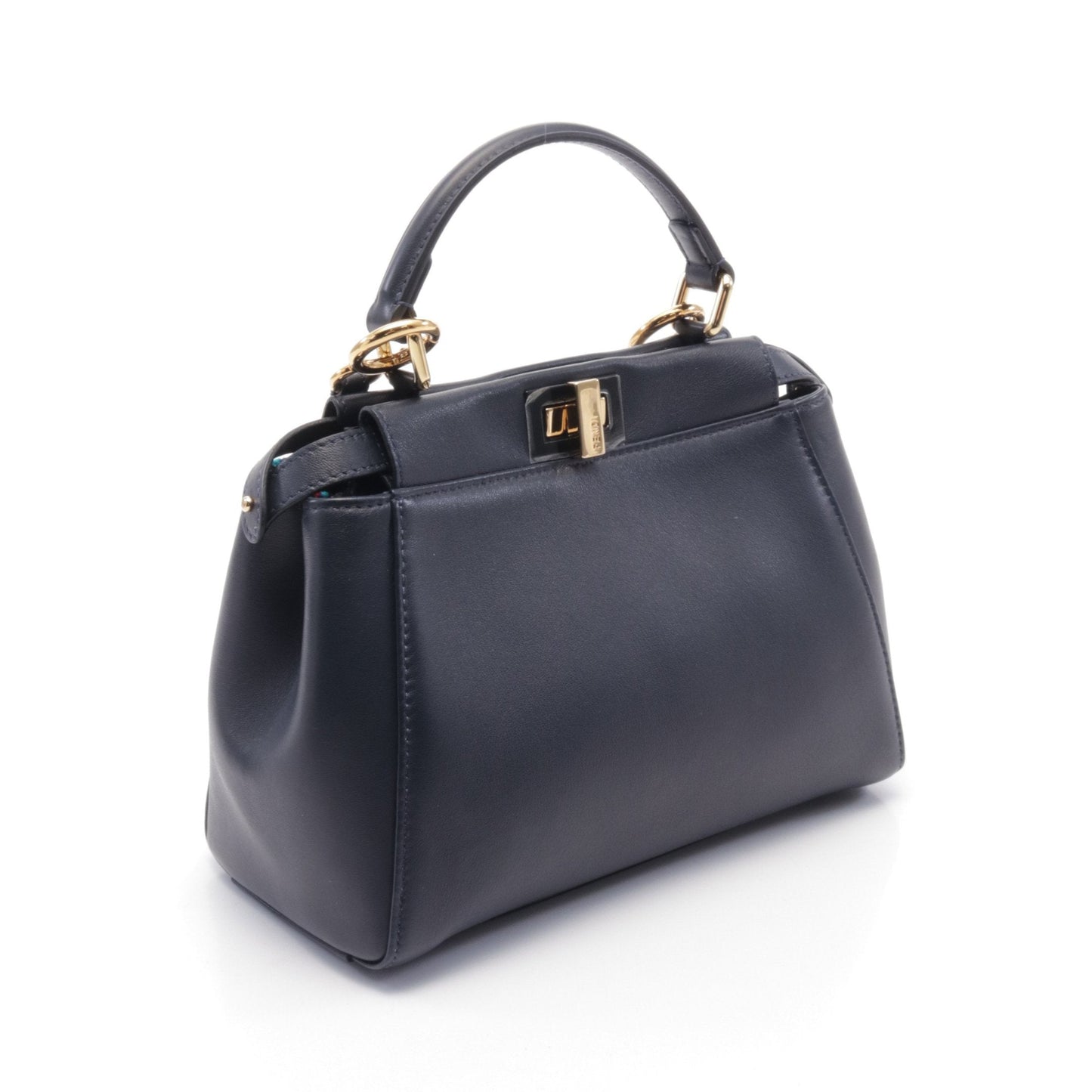 Luxury Fendi Ｍini Peekaboo Iconic Handbag Leather Navy 2WAY