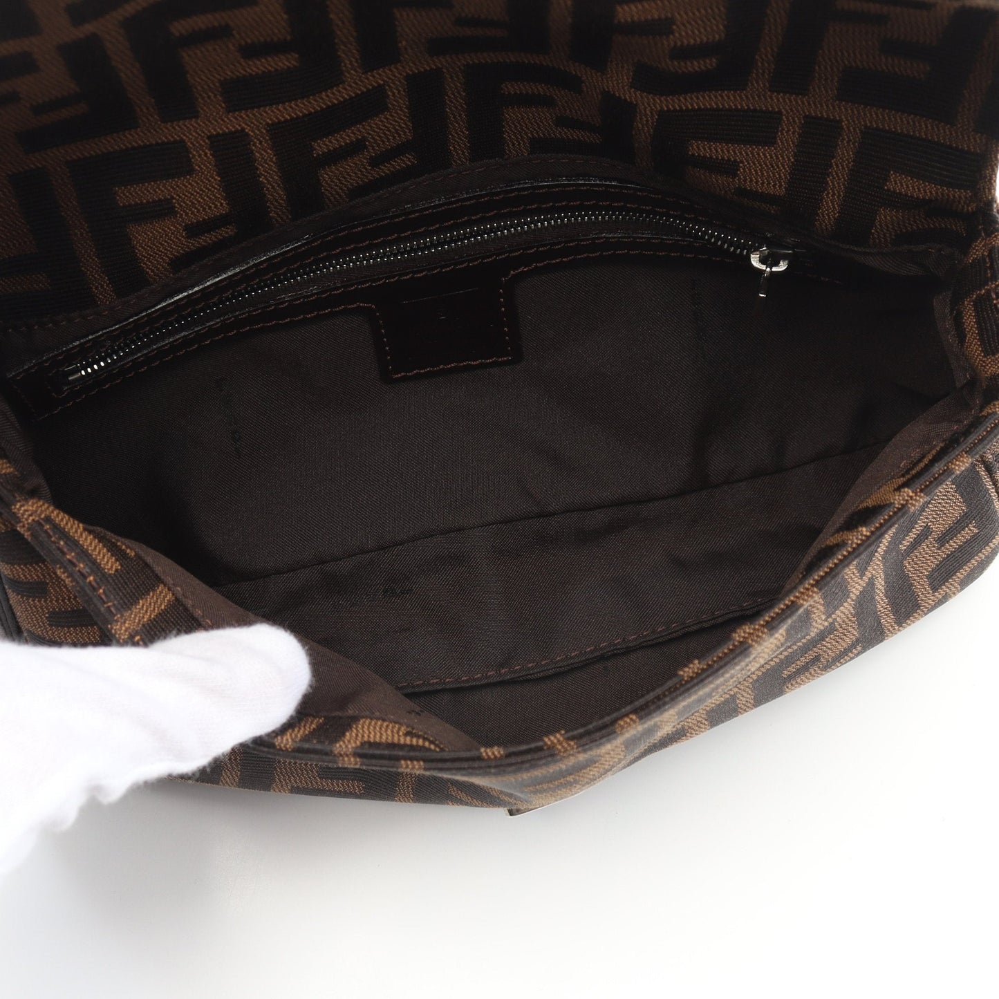 Luxury Fendi Mamma bucket Handbag Canvas Leather Brown Dark brown