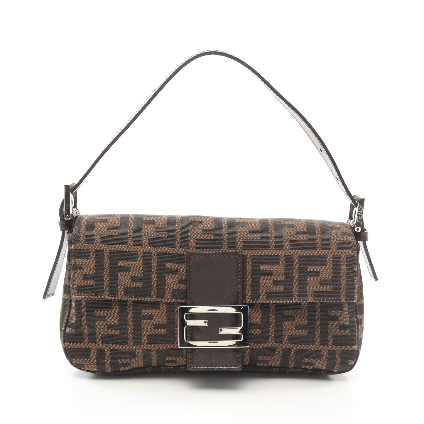 Luxury Fendi Mamma bucket Handbag Canvas Leather Brown Dark brown