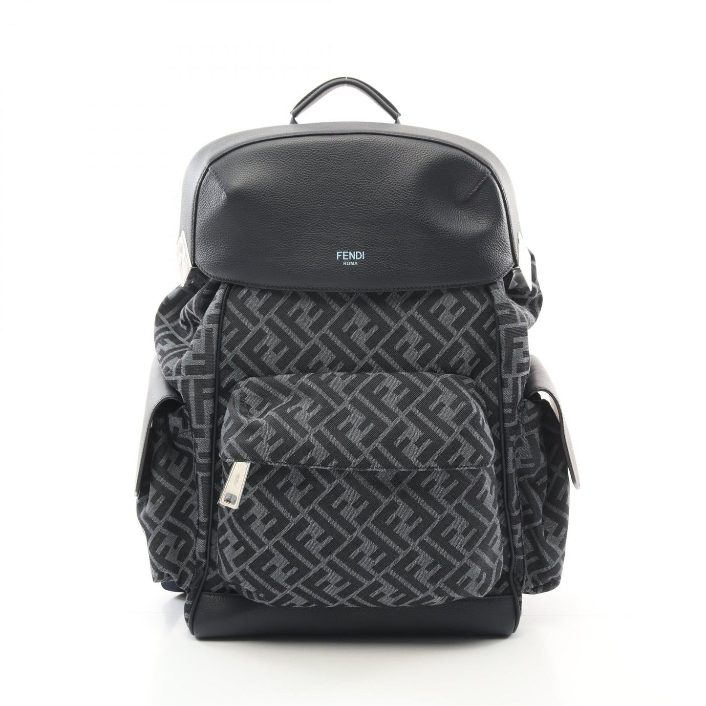Luxury Fendi FF jacquard Drive Zucca Backpack Rucksack Leather Fabric Navy