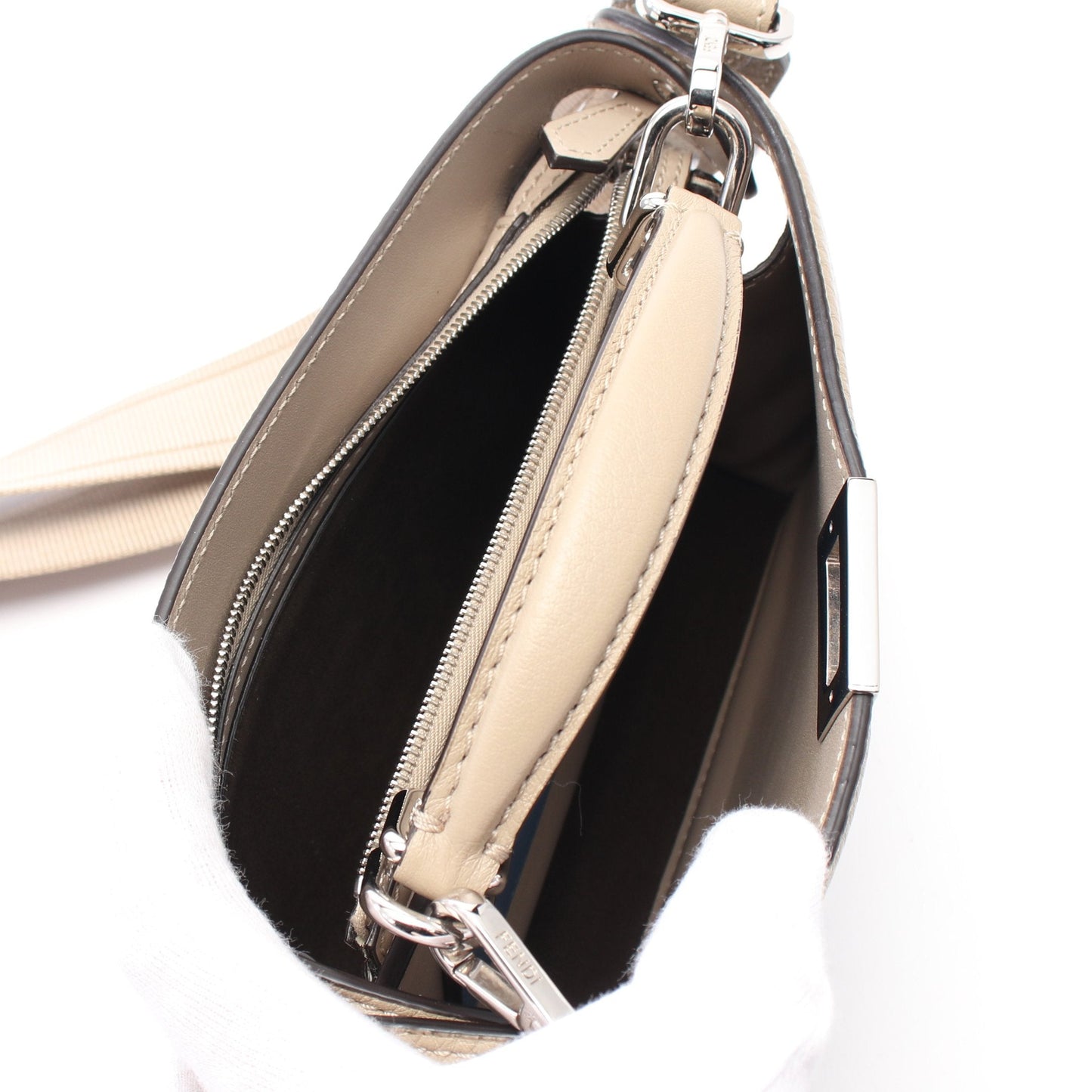 Luxury Fendi Peekaboo ISeeU Isee u X-Cross Handbag Leather Gray beige 2WAY