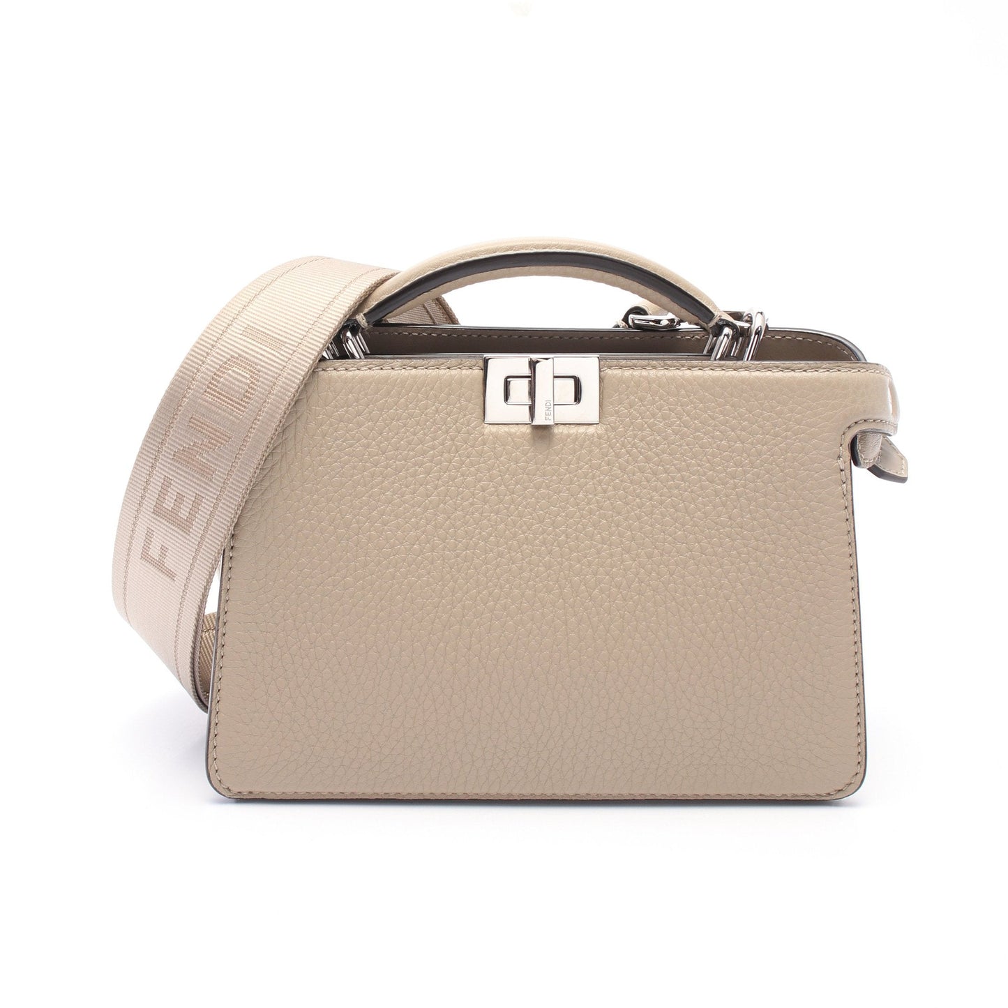 Luxury Fendi Peekaboo ISeeU Isee u X-Cross Handbag Leather Gray beige 2WAY