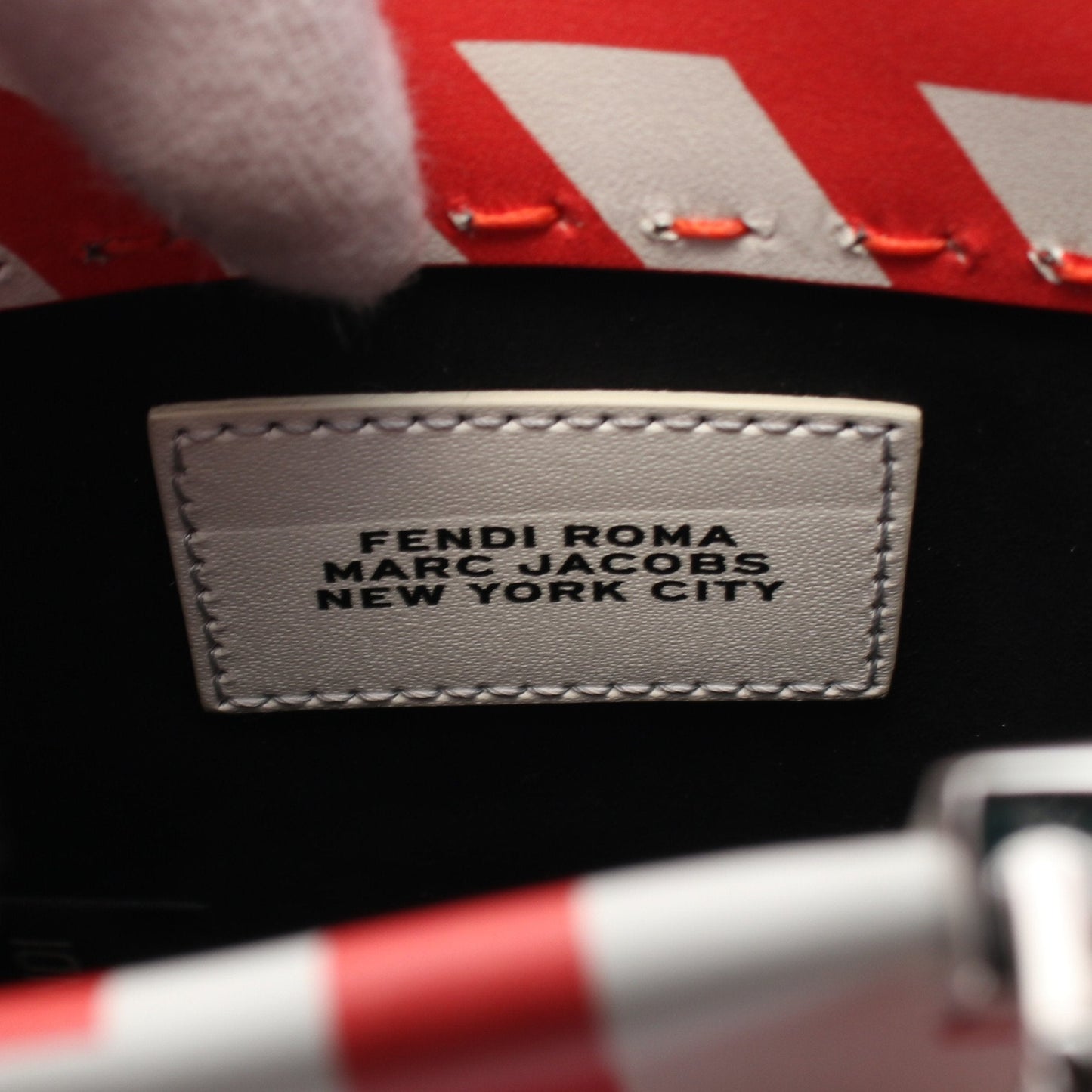 Luxury Fendi Sunshine Shopper Mini Handbag Leather Red Off white 2WAY
