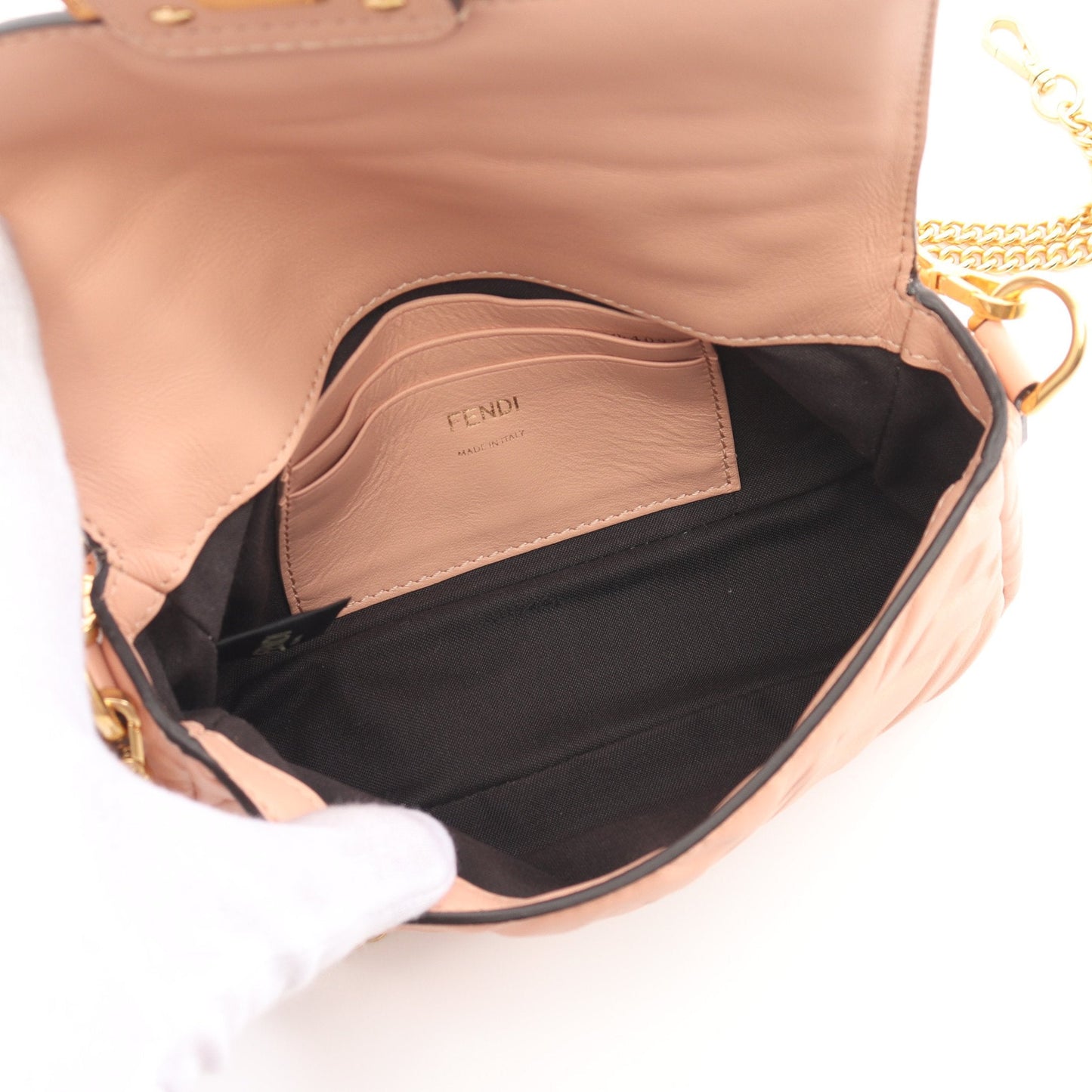 Luxury Fendi Mini baguette Small Handbag Leather Pink beige 2WAY