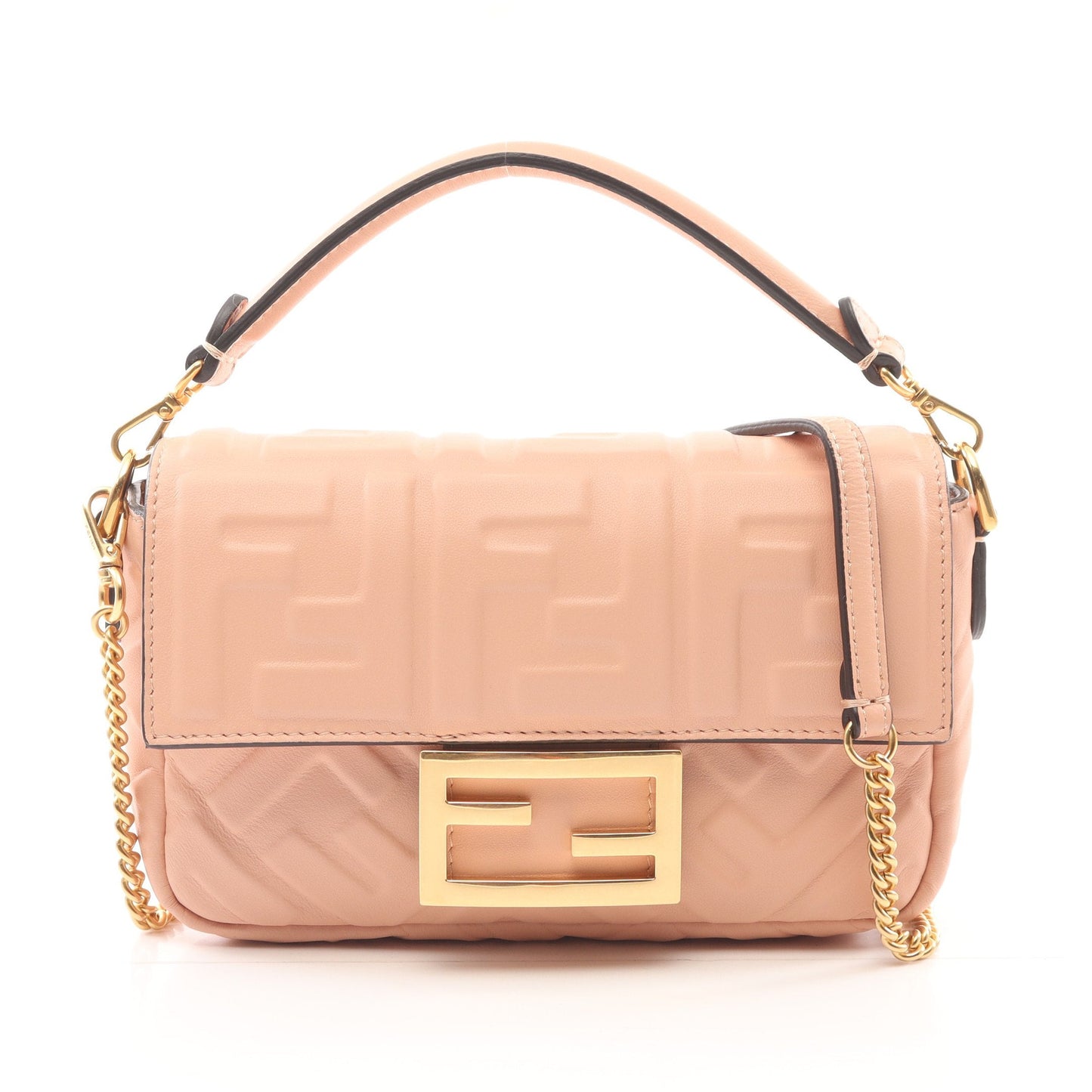 Luxury Fendi Mini baguette Small Handbag Leather Pink beige 2WAY